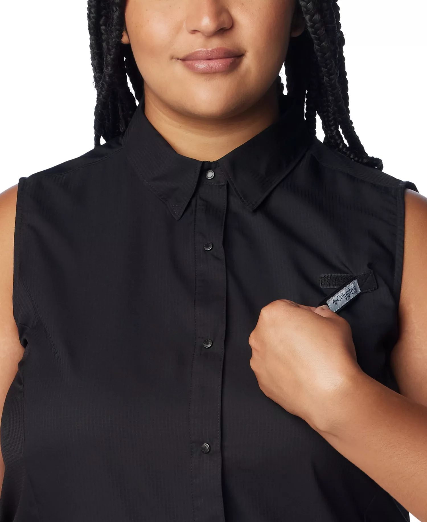 Plus Size PFG Tamiami Button-Front Sleeveless Top - Black - 1X