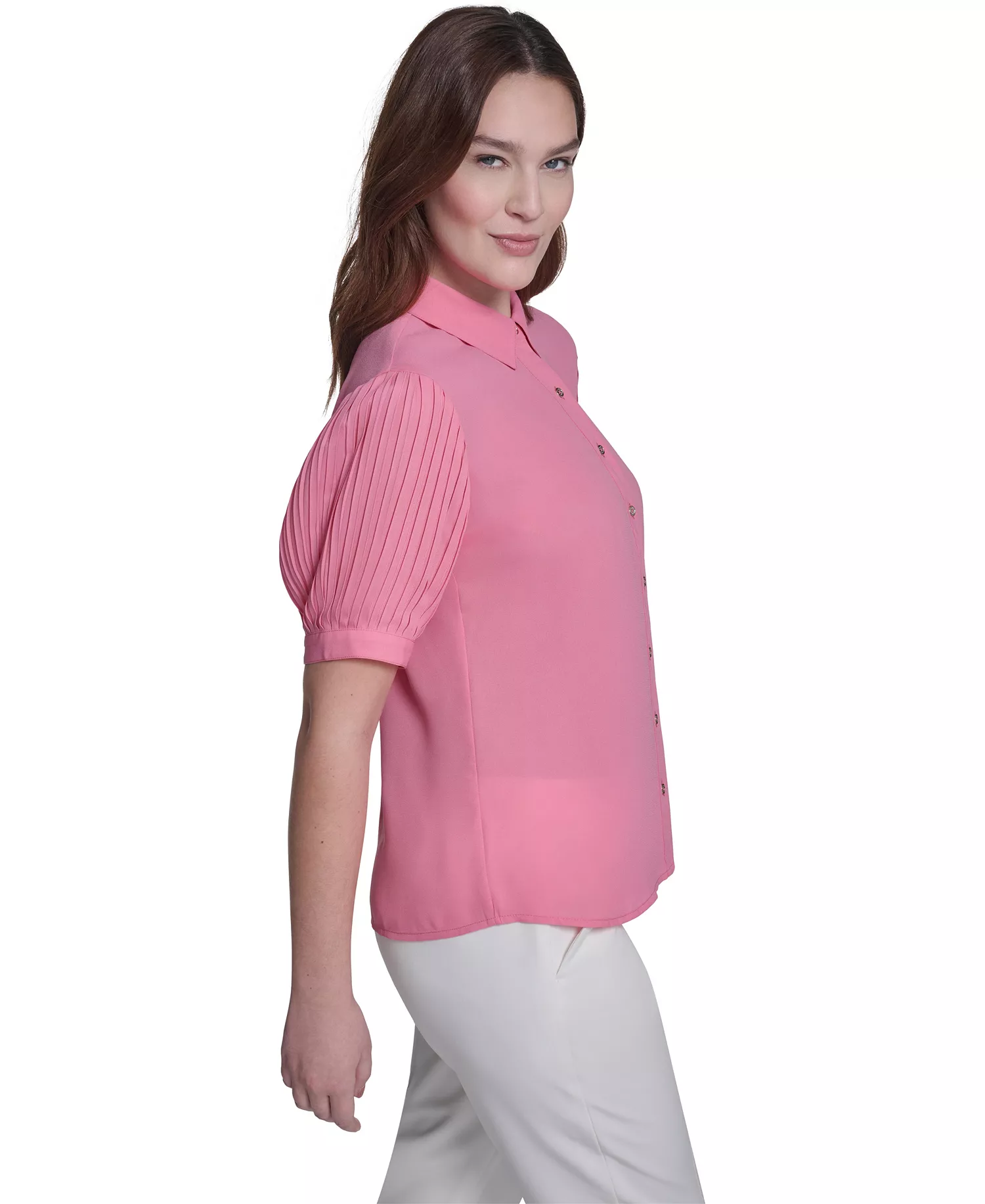 Women's Collared Top - Pink Tulip - L
