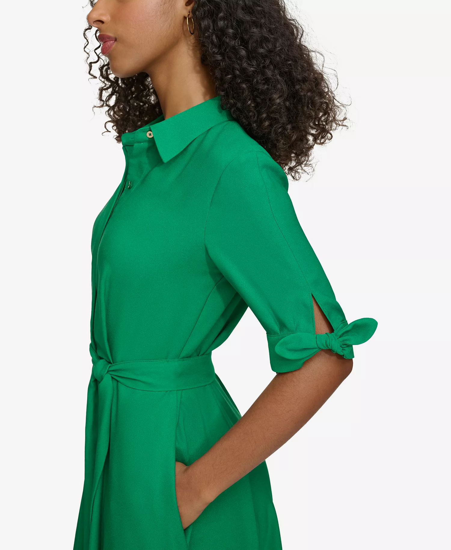 Women's Tie-Sleeve Collared Shirt Dress - Meadow - 10