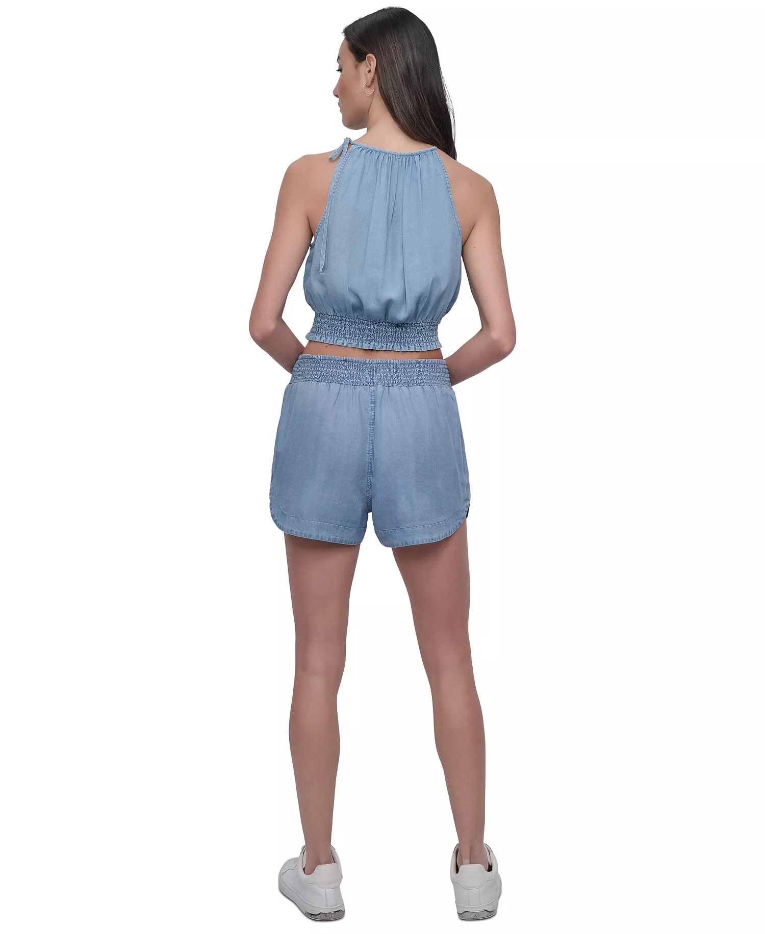 Women's Chambray High Rise Dolphin-Hem Shorts - FJZ - CHAMBRAY - L
