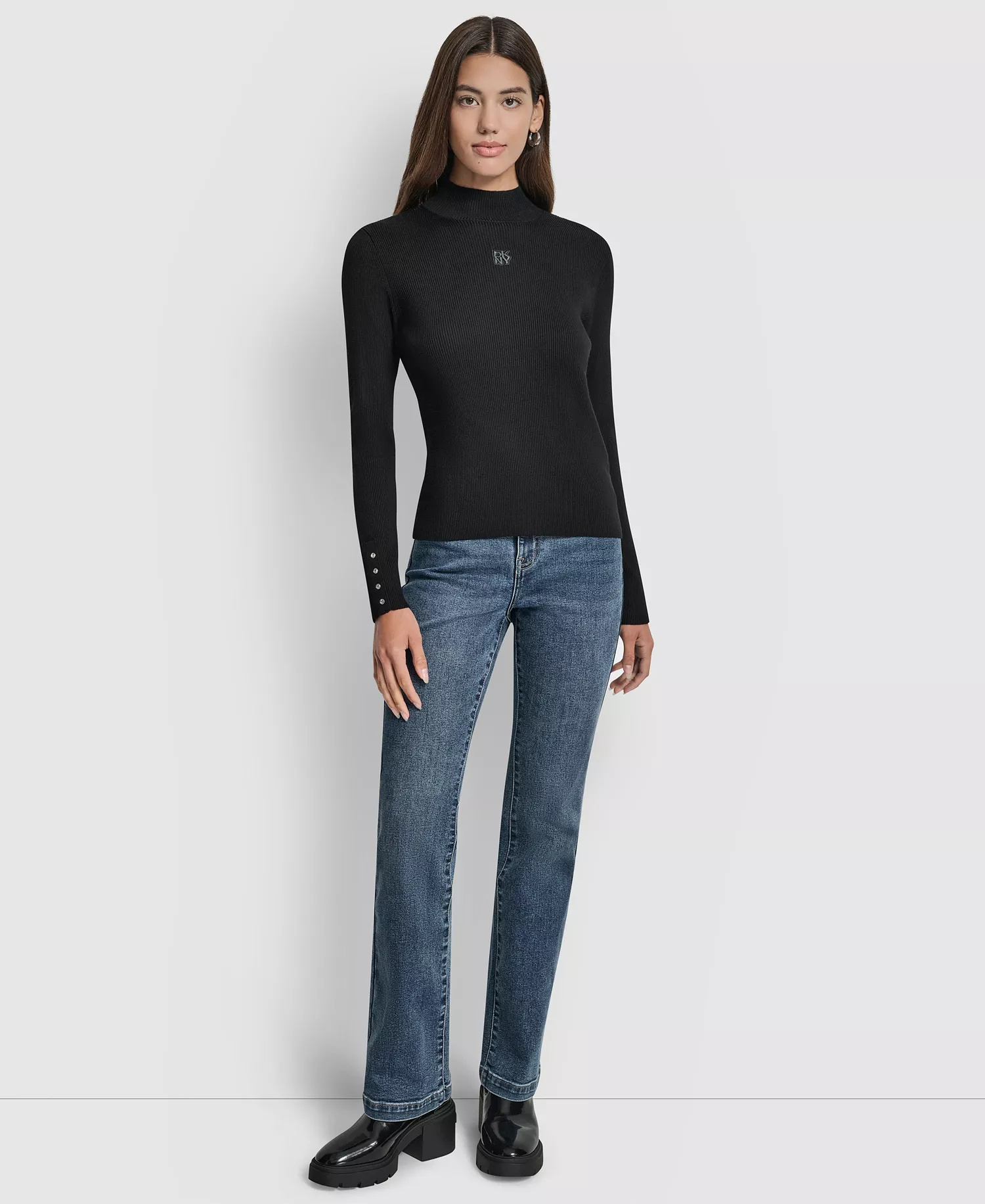 Women's Rib Long Sleeve Slim Fit Sweater - Black - S