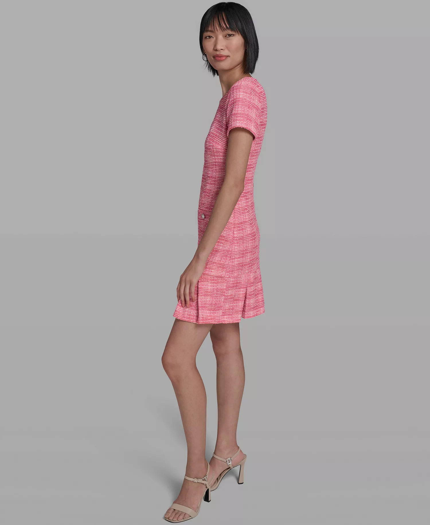 Women's Short-Sleeve Short Dress - Hot Pink/Soft White - 10