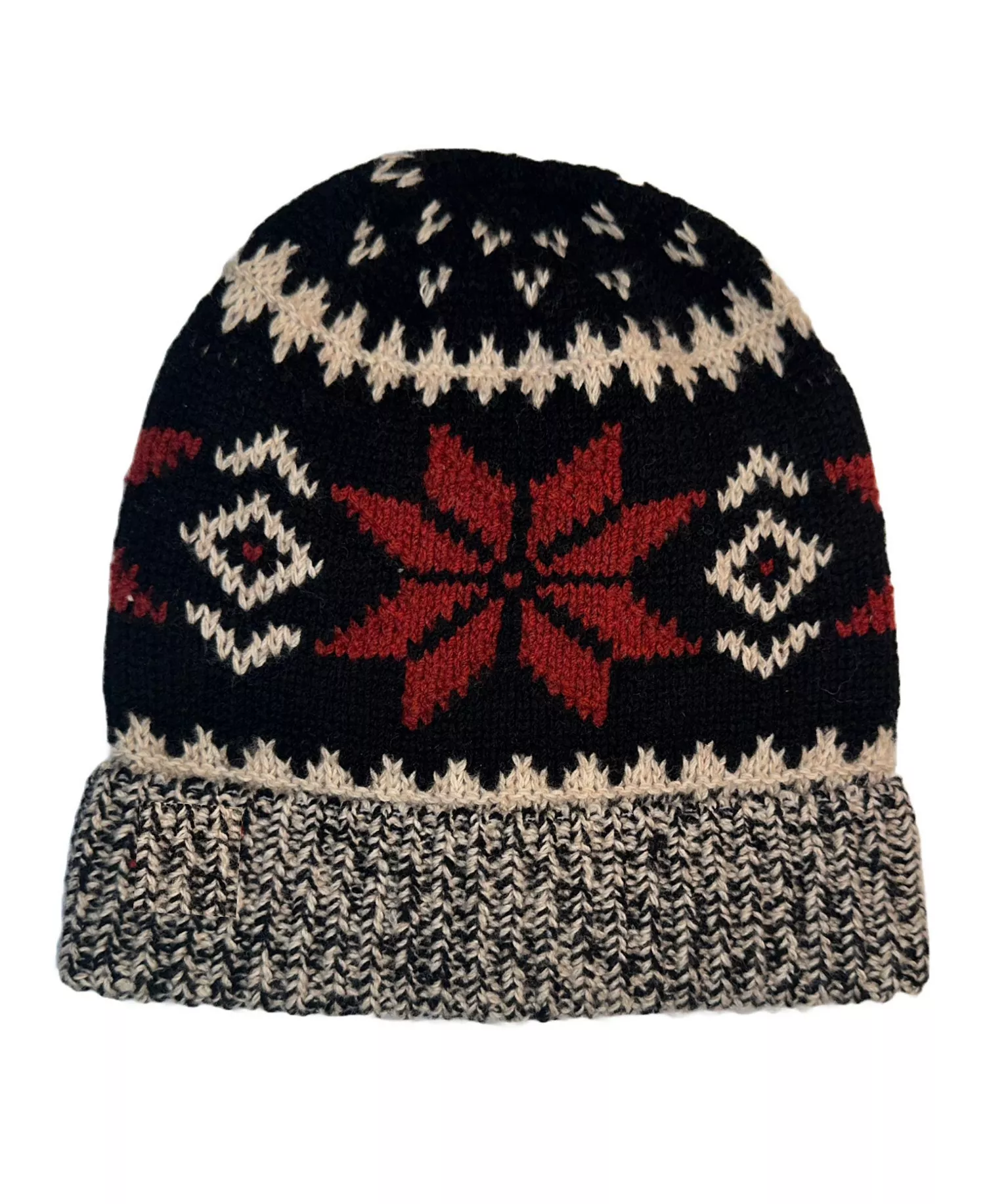 Men's Holiday Beanie - Black/Red/Cream - ONE SIZE