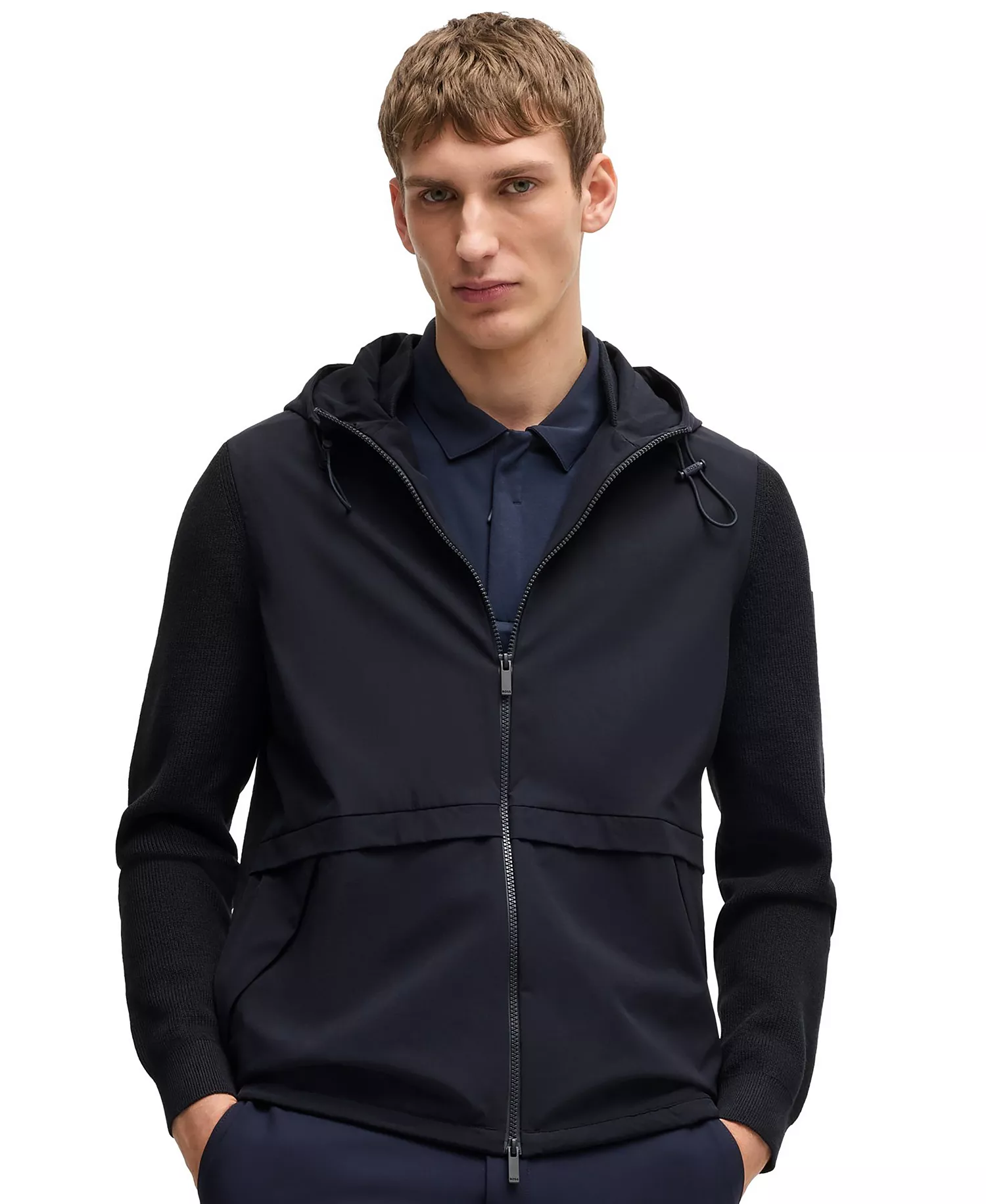 Men's Knitted Details Softshell Jacket - Dark Blue - 2XL
