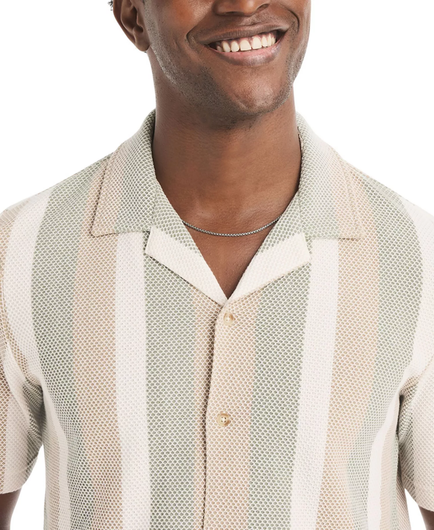 Men's Short-Sleeve Textured Stripe Polo Shirt - Natural - L