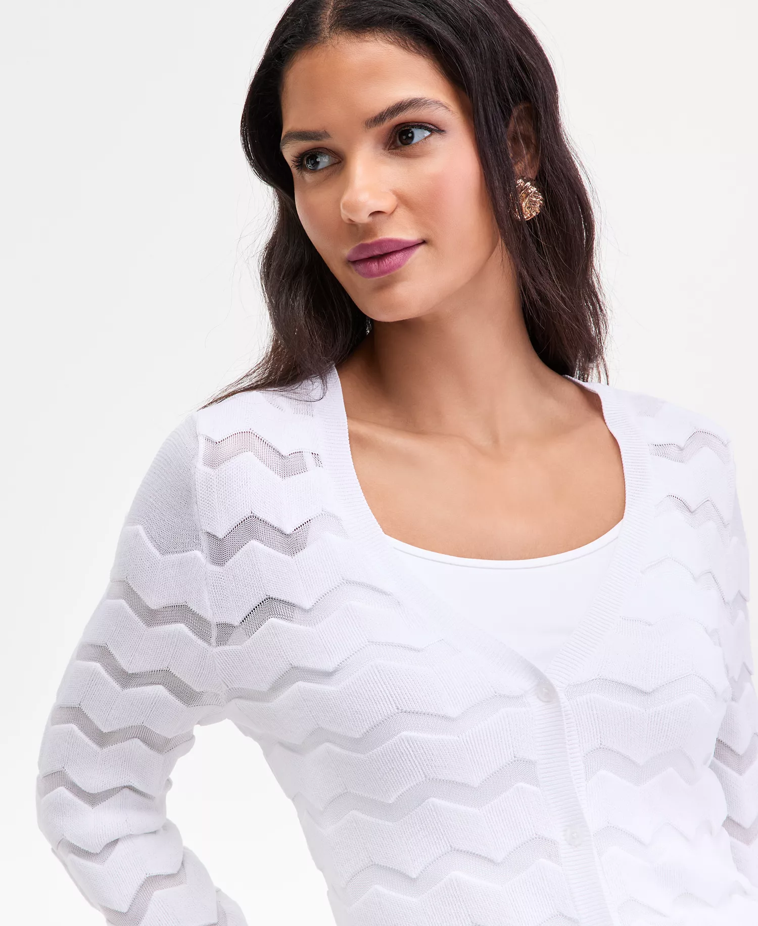Women's Sheer Chevron Stripe Cardigan, Macy's Exclusive - Bright White - L