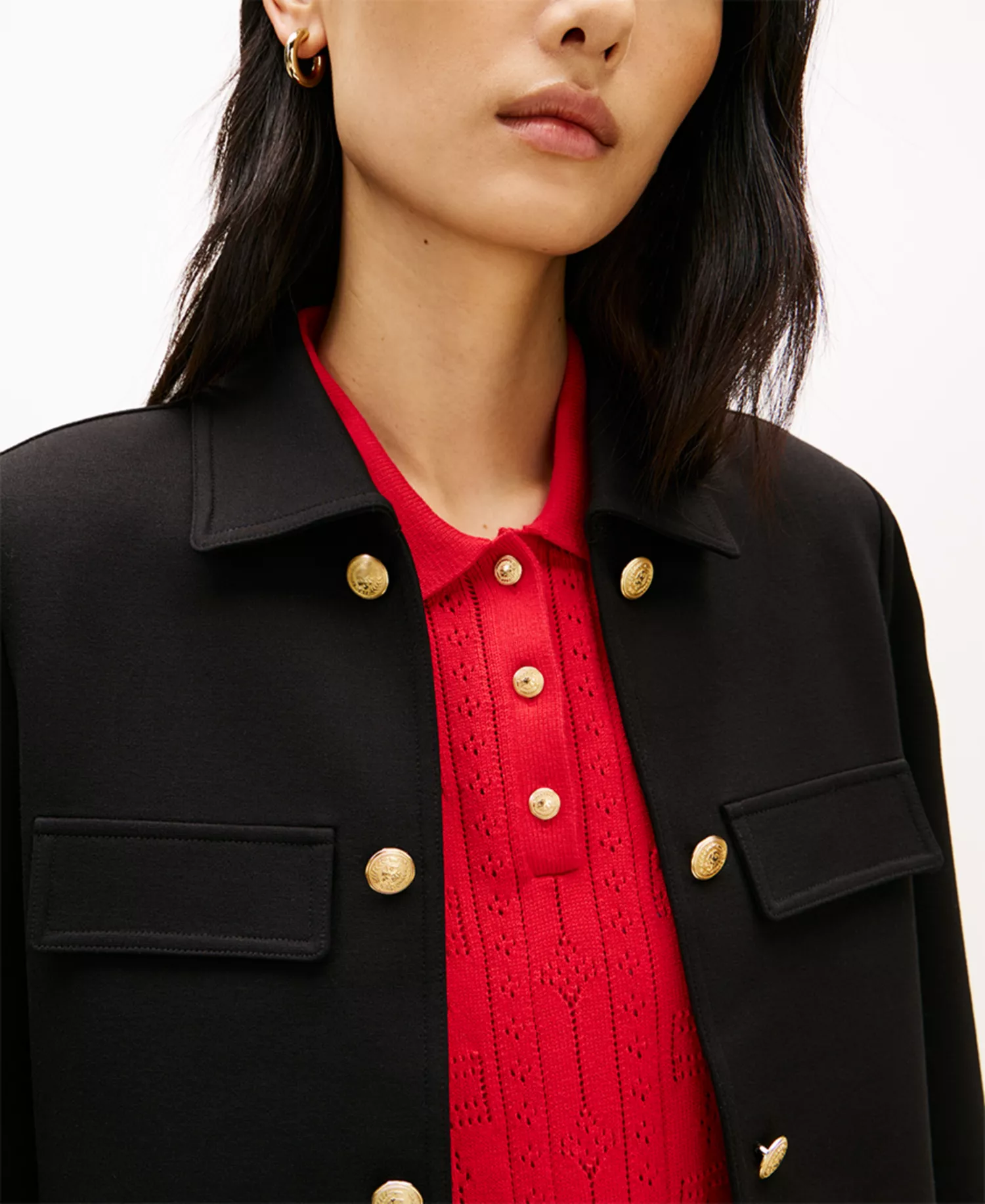 Women's Ponte Novelty Band Collar Jacket - Black - L