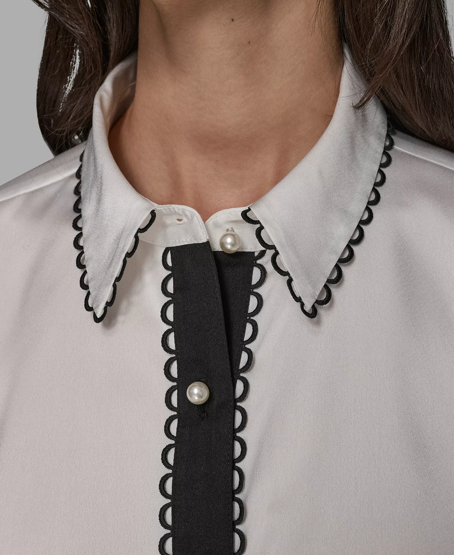 Women's Color Block Long Sleeve Top - Soft White/Black - L