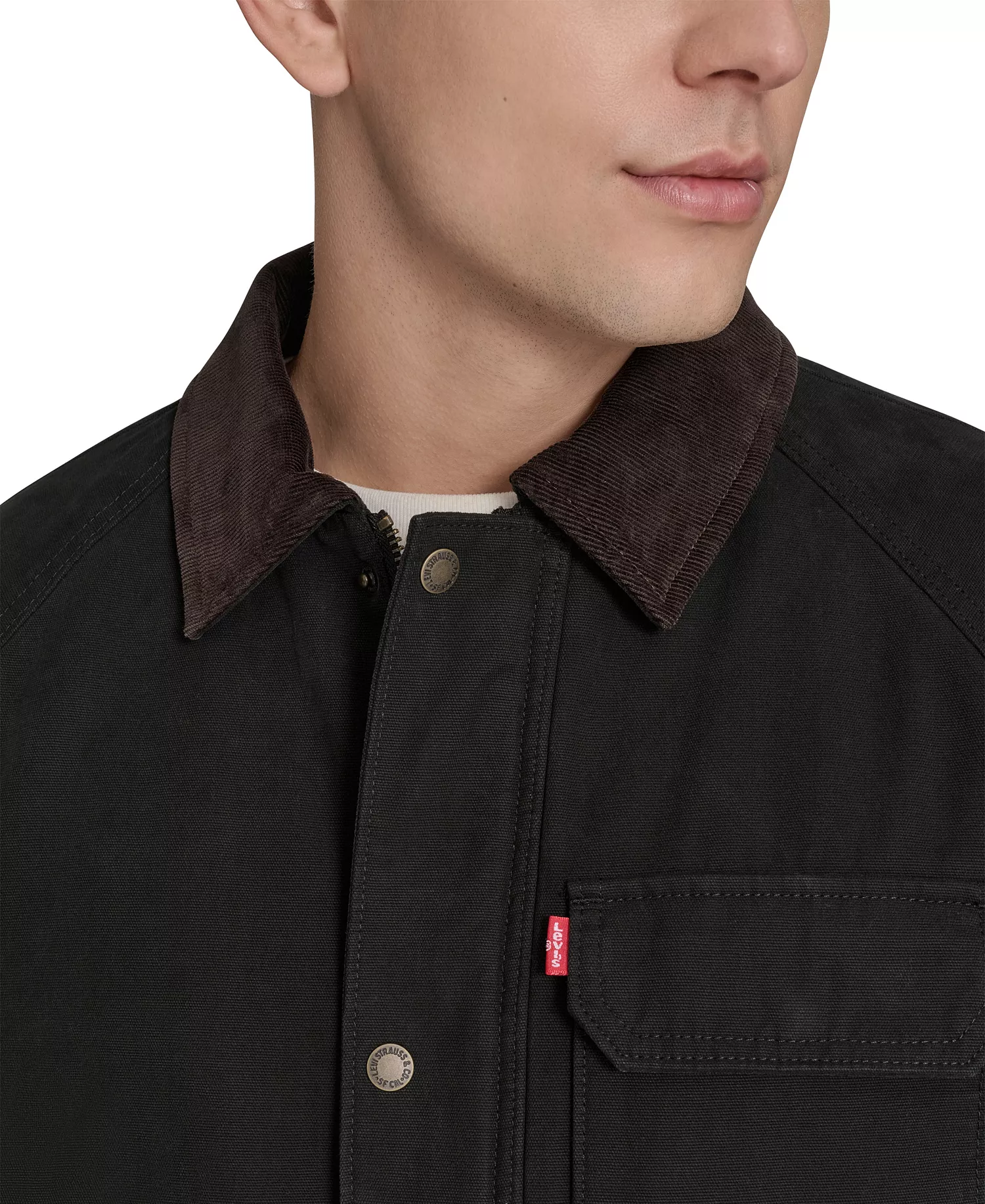 Men's Cotton Canvas with Corduroy Collar Barn Jacket  - Black - S