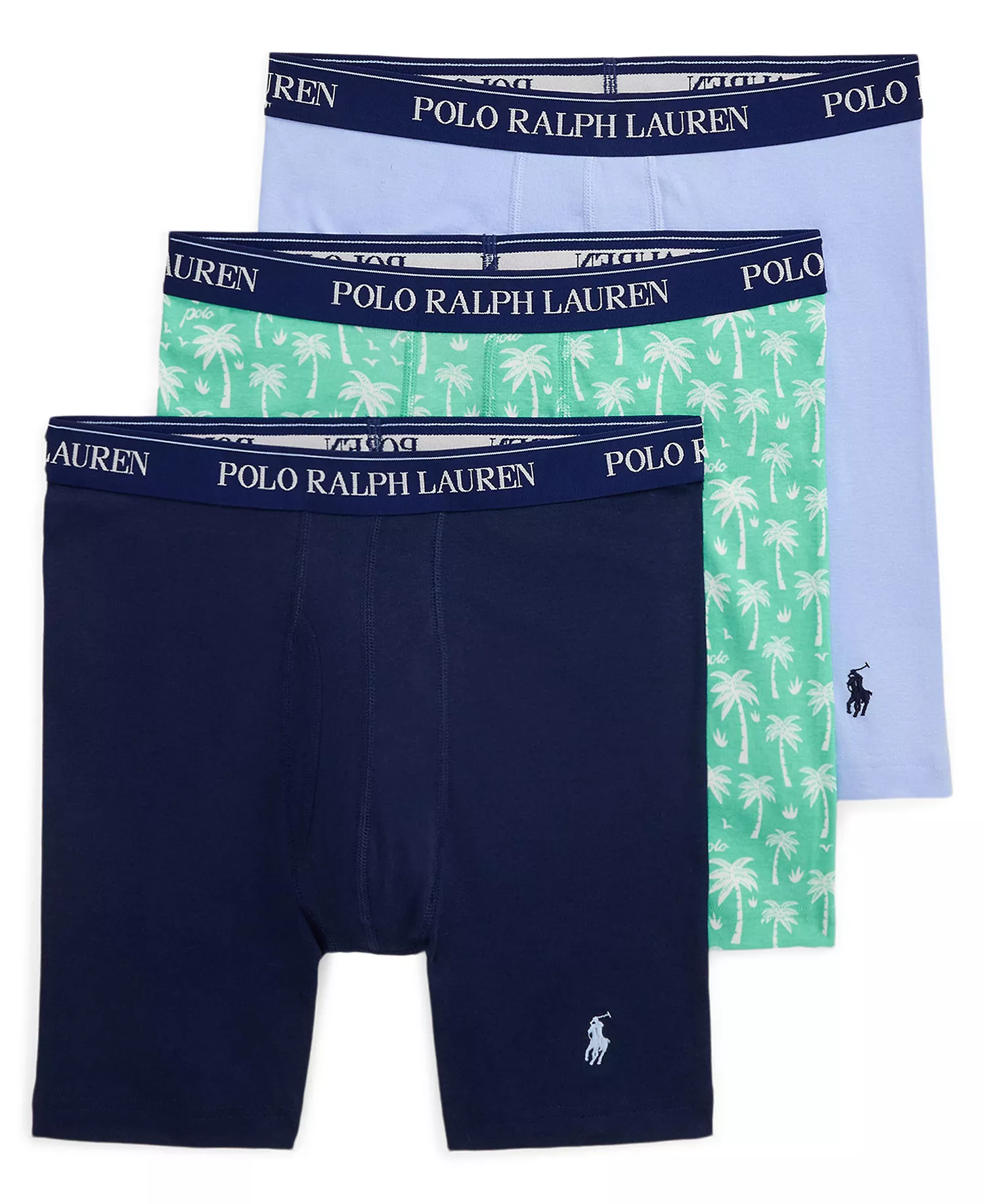 Men's Classic Cotton Knit Boxer Briefs , 3-Pack Set - Cruise Navy/Polo Palms Print/Office Blue - L