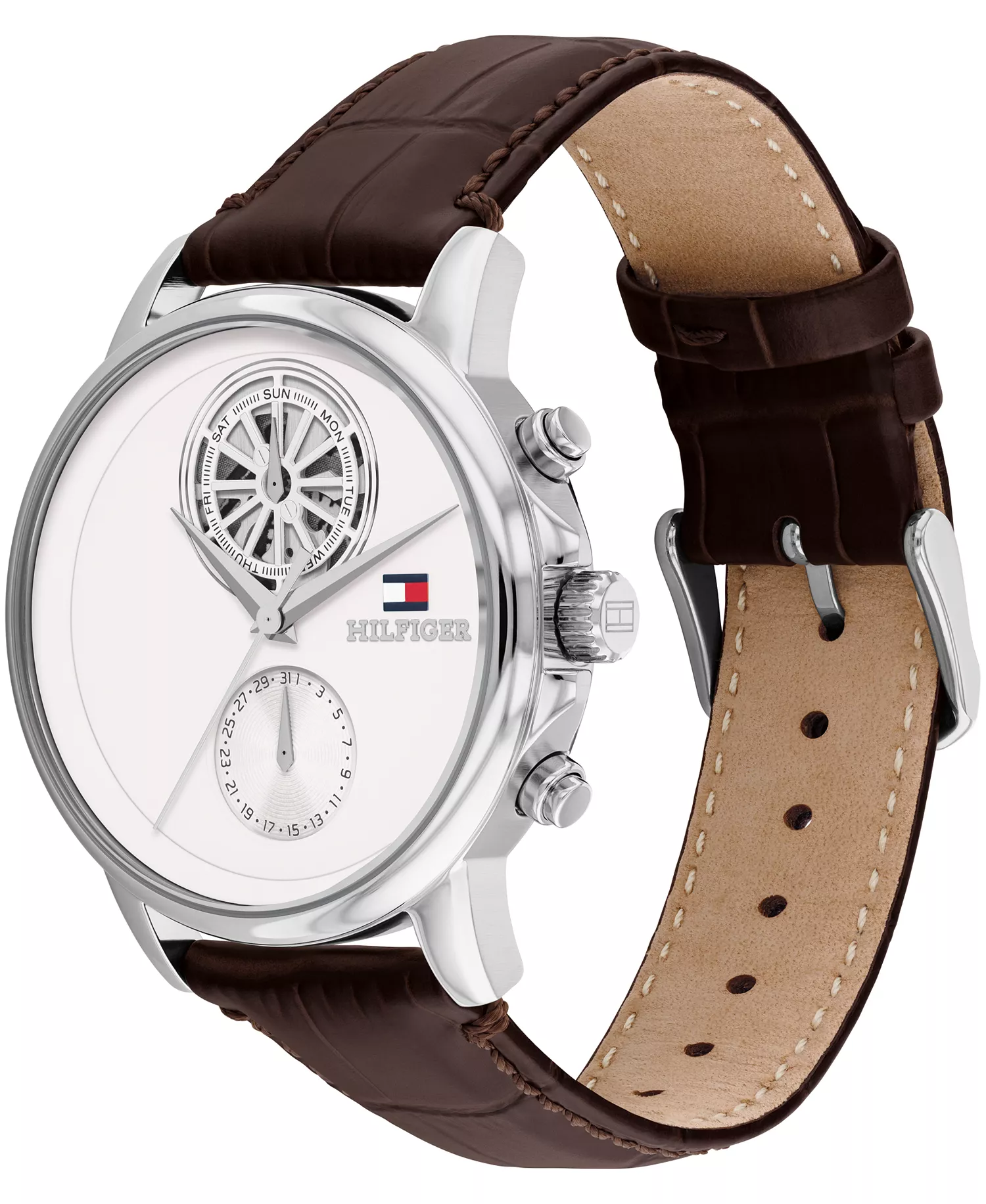 Men's Multifunction Brown Leather Bracelet Watch, 40mm - Cream - No Size