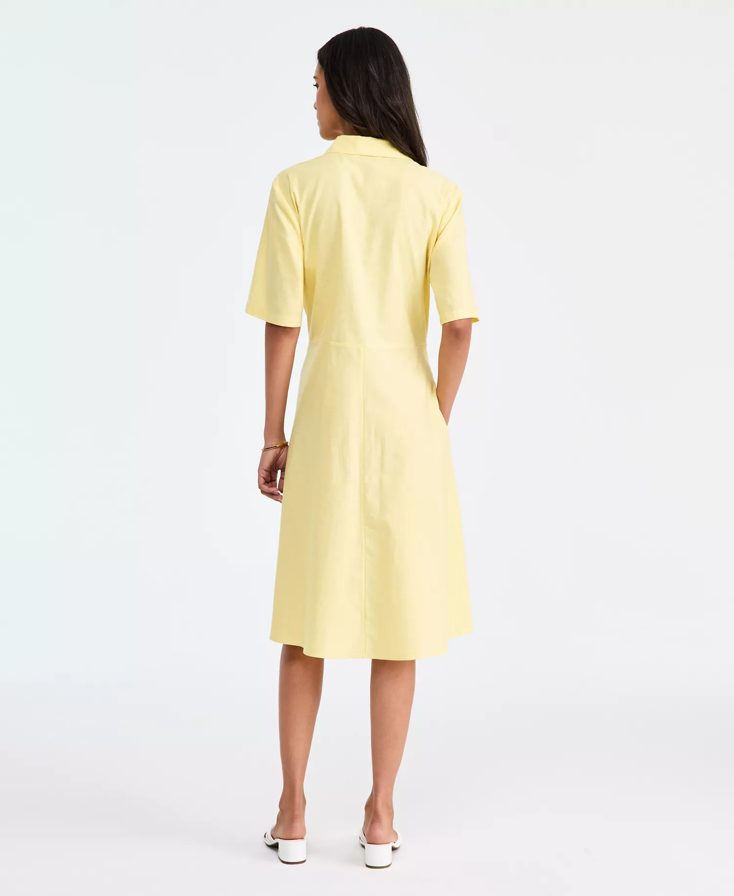 Women's Linen Belted Midi Dress - Citronella - L