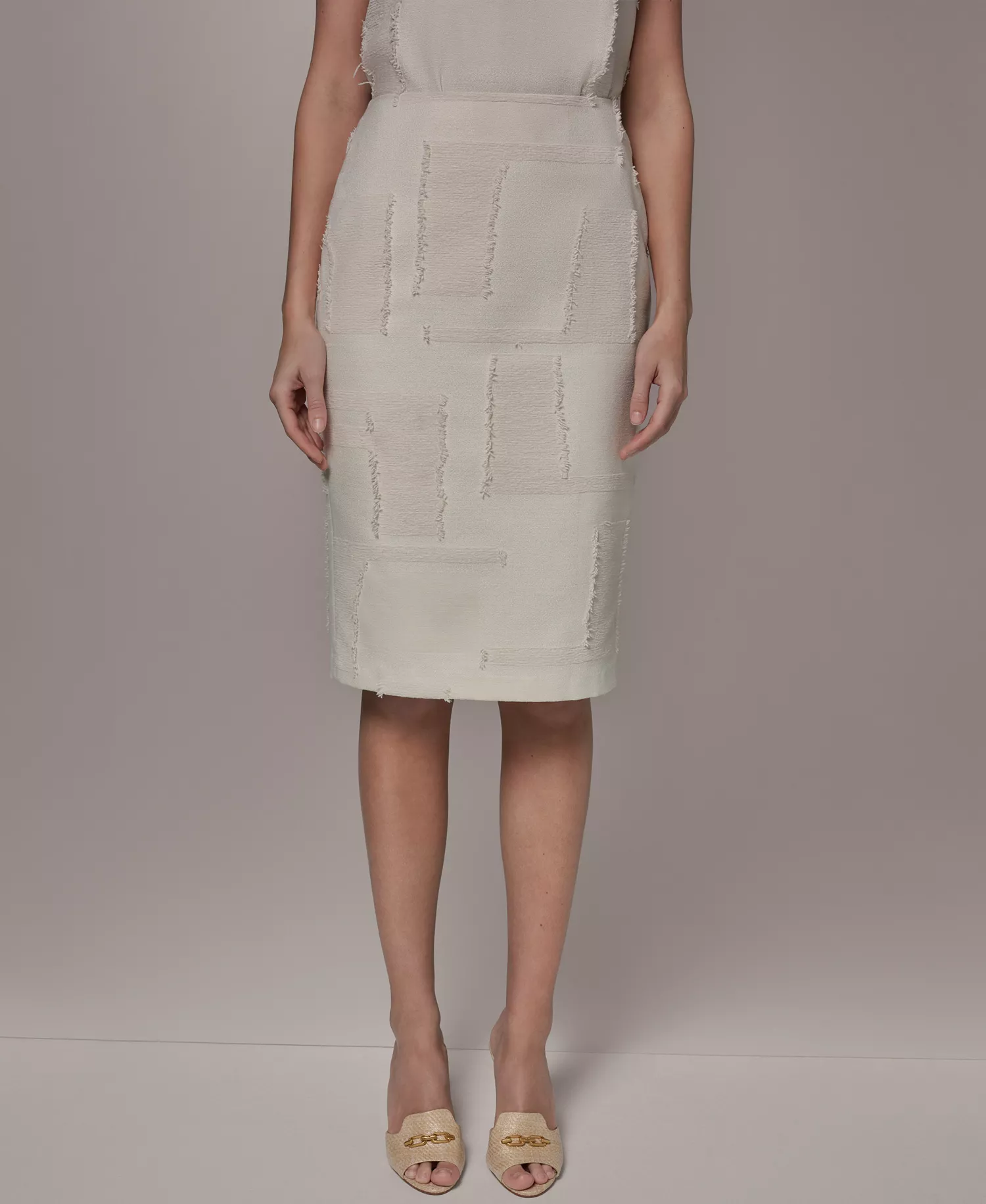 Petite Round Neck Crop Top and Pencil Skirt - Natural - 0P