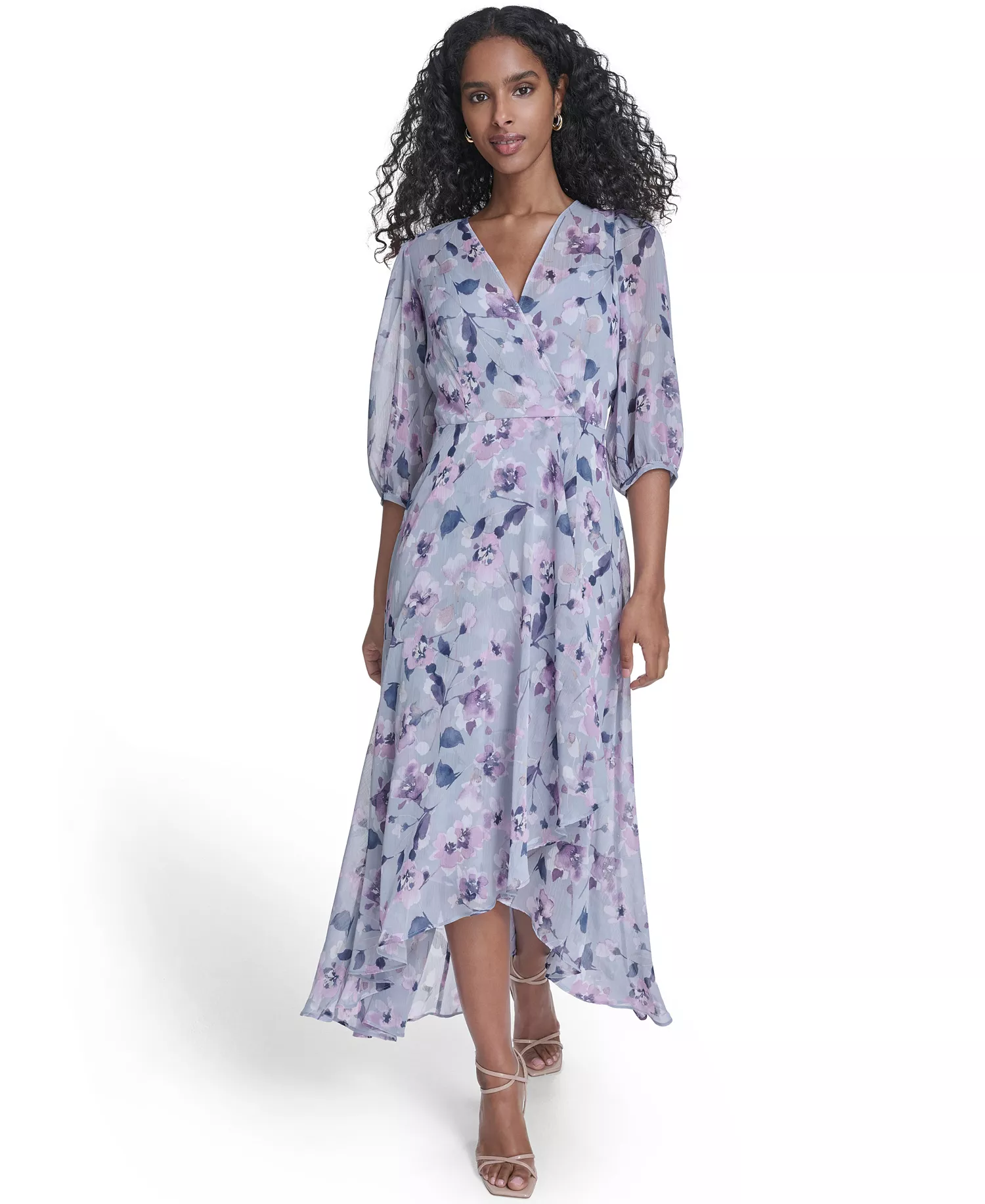 Women's Faux Wrap Balloon-Sleeve Dress - Slate Multi - 10