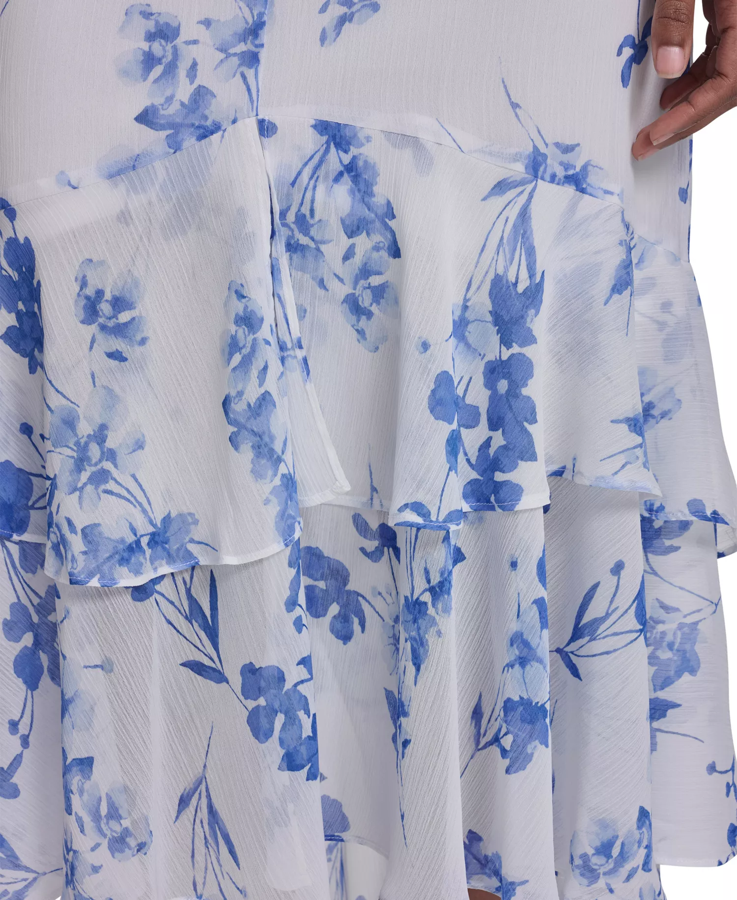 Women's Flutter-Sleeve V-Neck Midi Dress - Ivory/french blue - 10