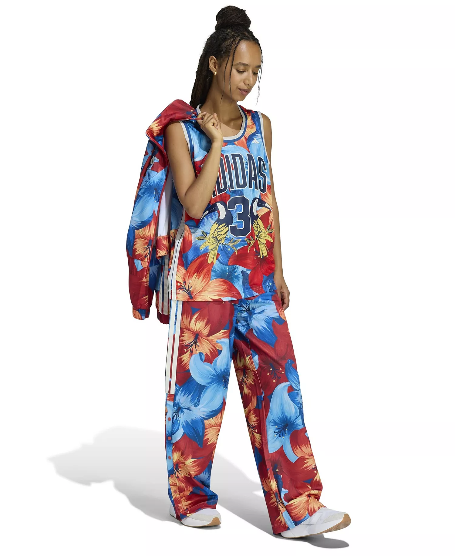 Women's x Farm Rio Drawstring Track Pants - Light Blue/Tactile Red/Cream White - S