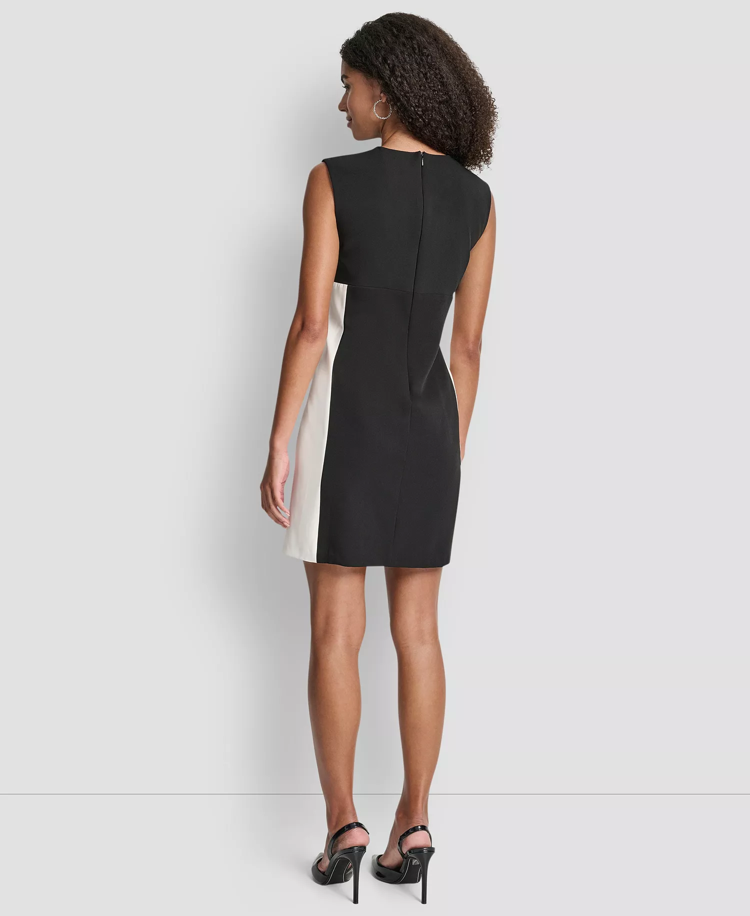 Women's Sleeveless Jewel Neck Colorblock Shift Dress - Black/Ivory - 10