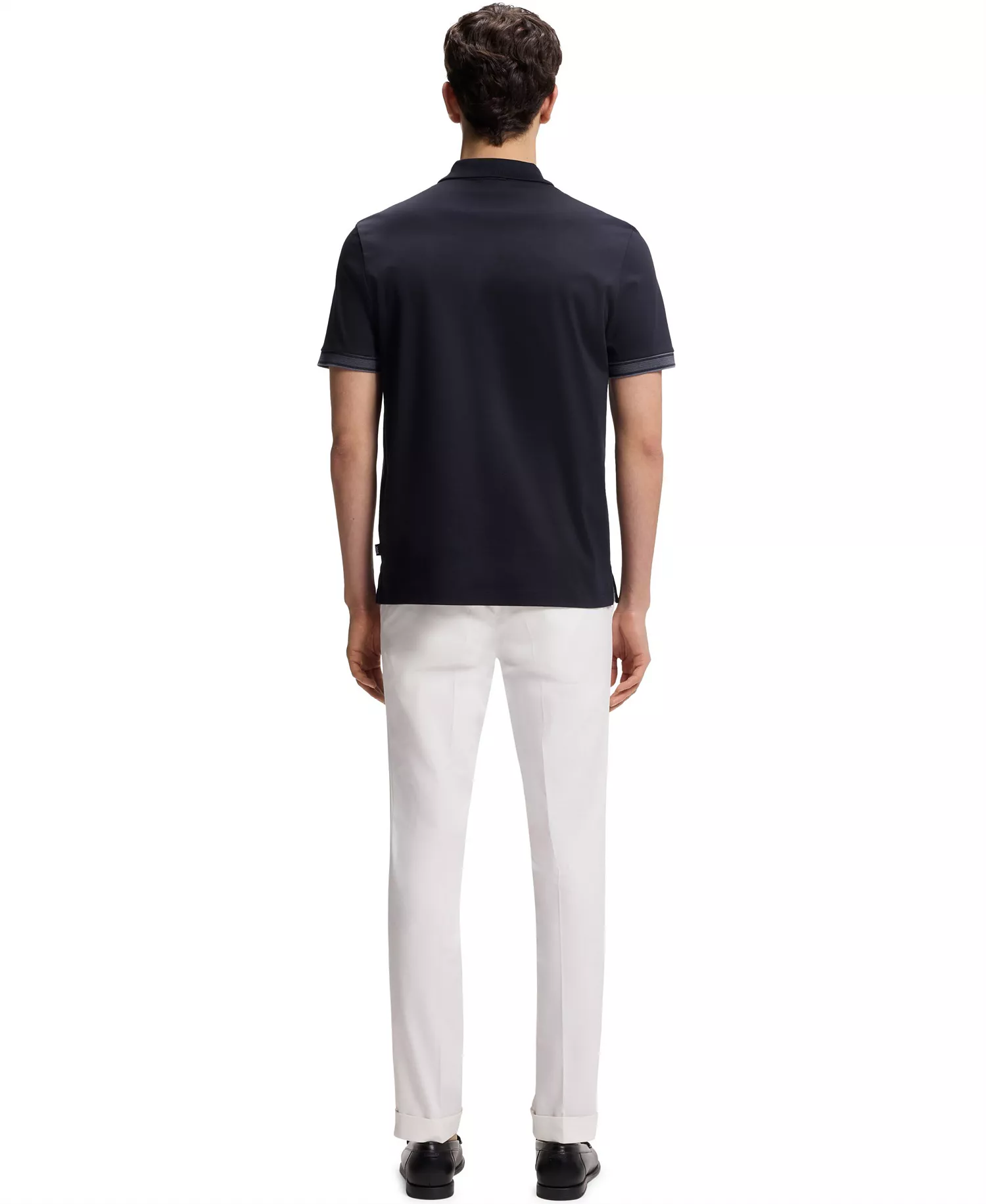 Men's Mercerized-Cotton Striped Trim Polo Shirt - Dark Blue - 2XL