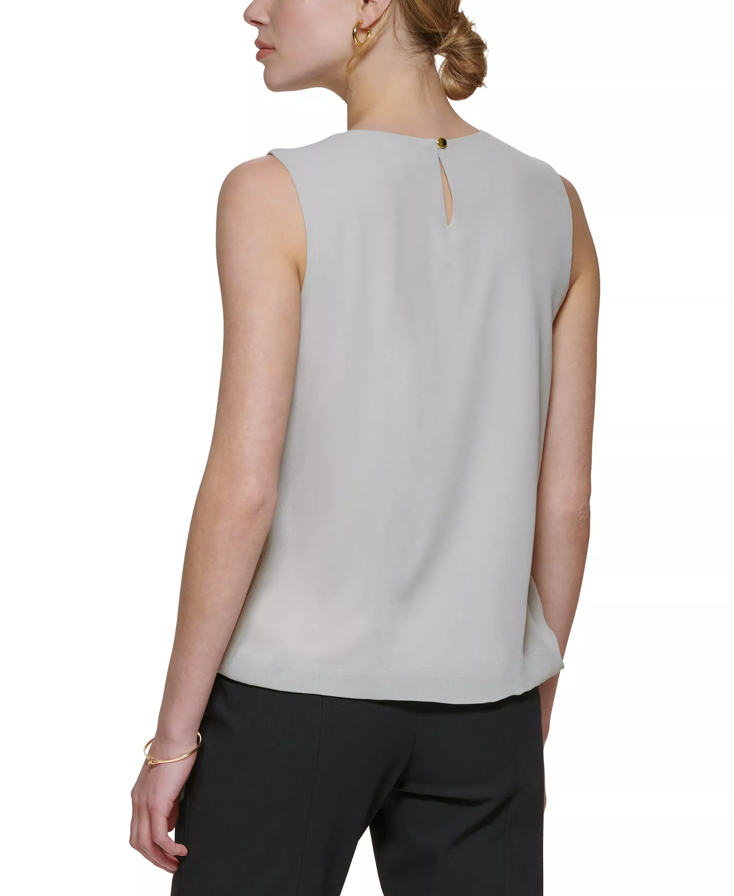 Sleeveless Pleated Blouse - Khaki - L