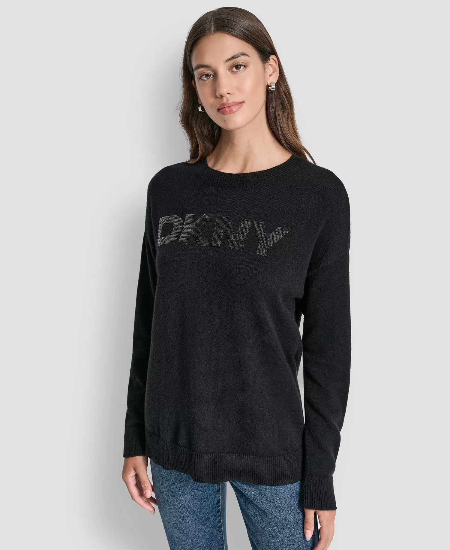 Women's Logo Sequined Long-Sleeve Sweater - Black/antique Black - L