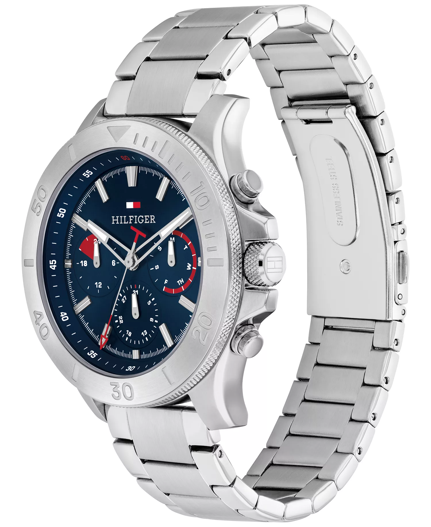 Men's Quartz Silver Stainless Steel Watch 46mm - Blue - No Size