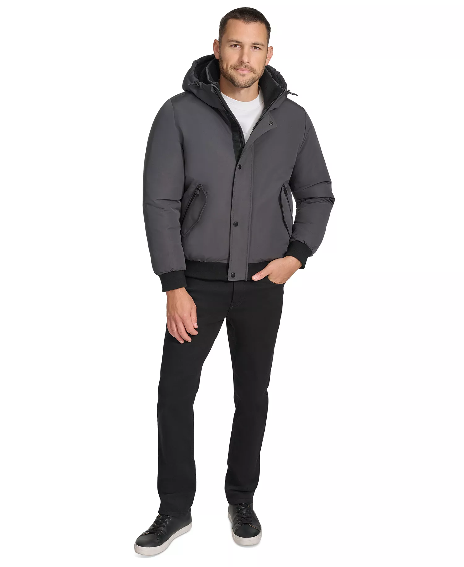 Men's Arctic Faille Parka Bomber with Sherpa lined Hood - Iron - 2XL