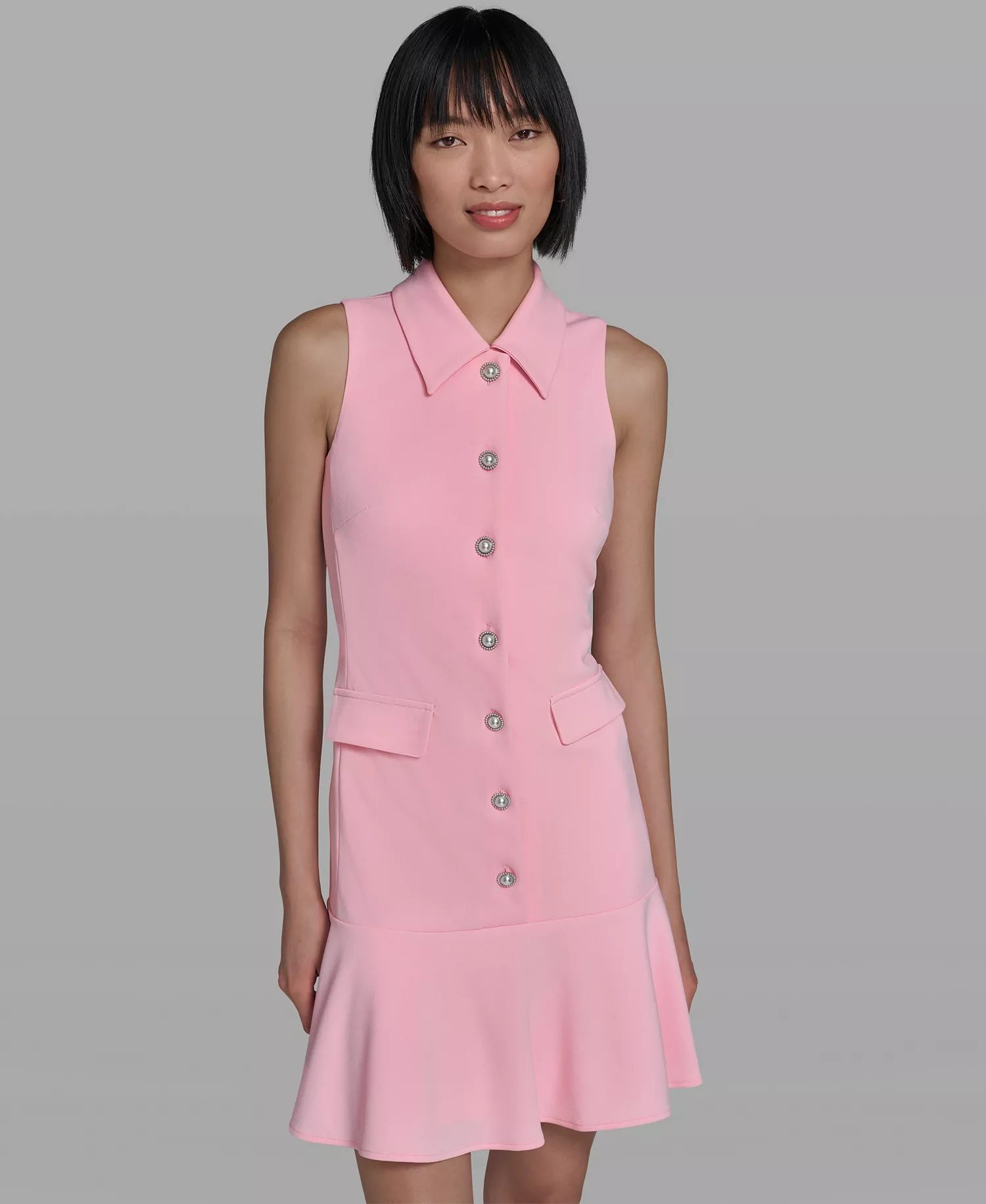 Women's Sleeveless Flounce Hem Short Dress - Almond Blossom - 0