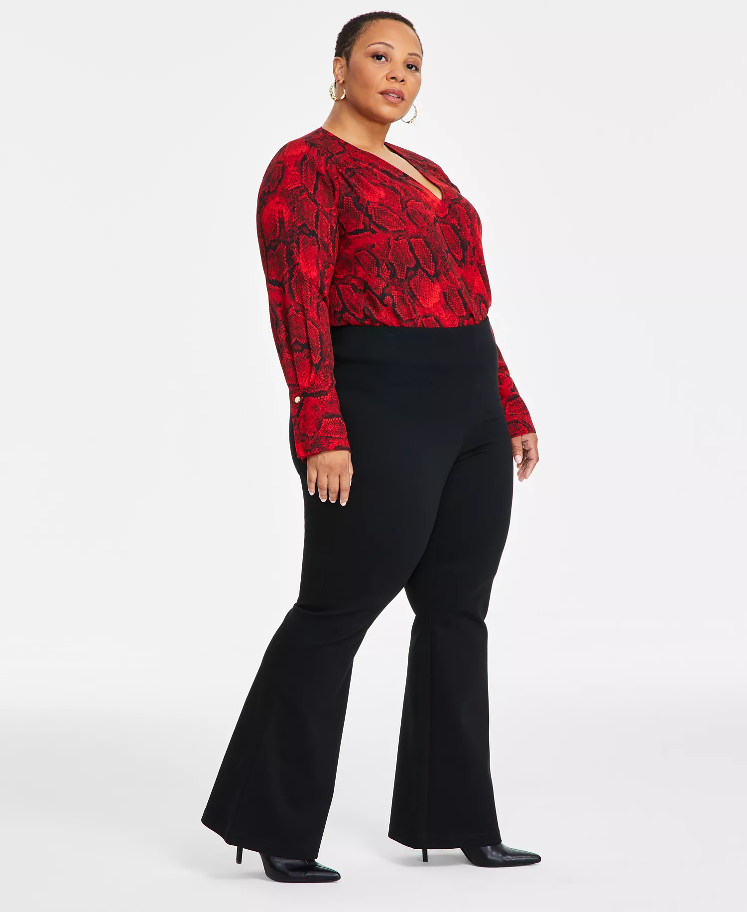 Plus Size High-Rise Flare-Leg Pants, Exclusively at Macy's  - Deep Black - 0X