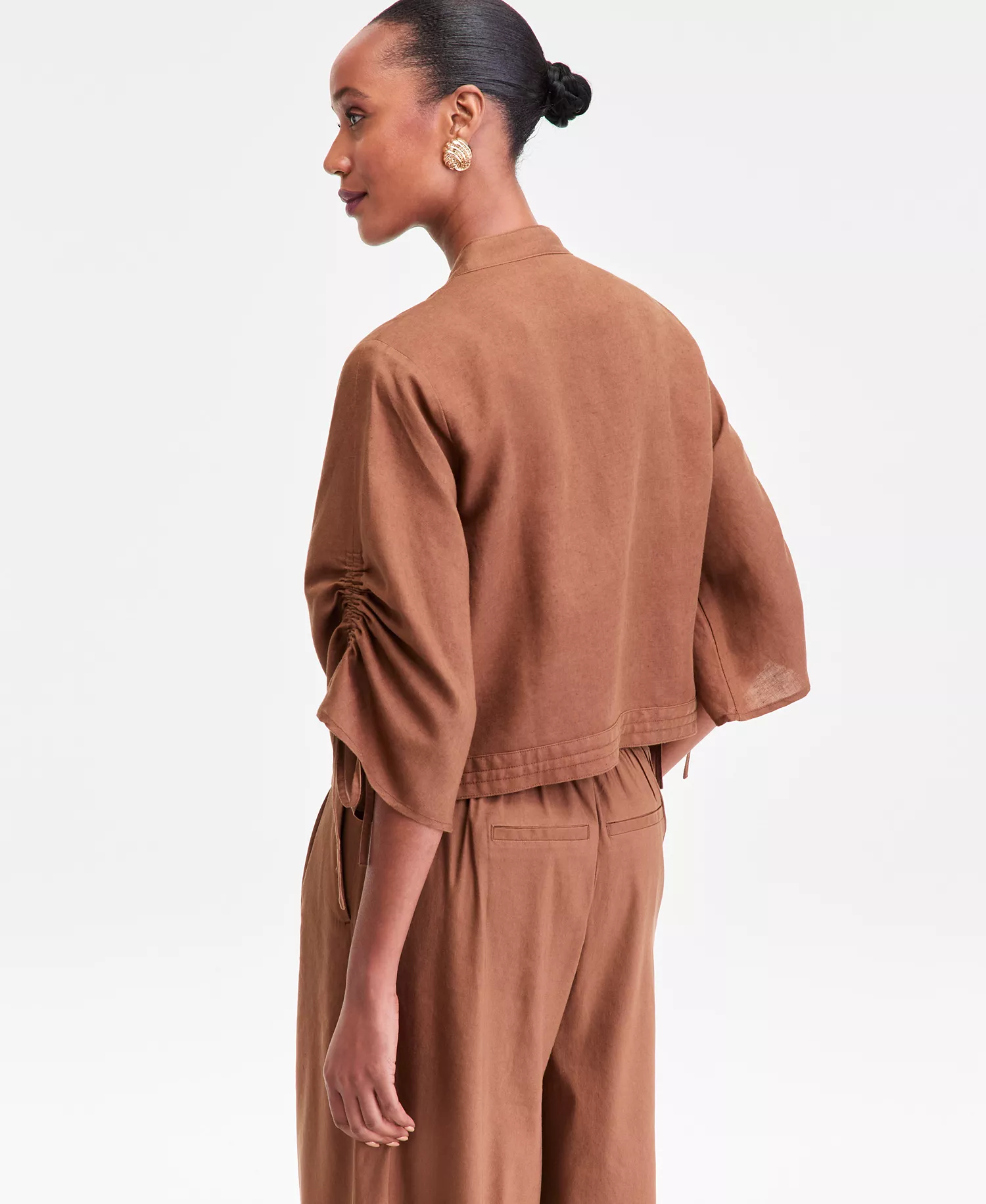 Women's 3/4 Sleeve Button Front Chambray Blouse, Macy's Exclusive - Bison - L