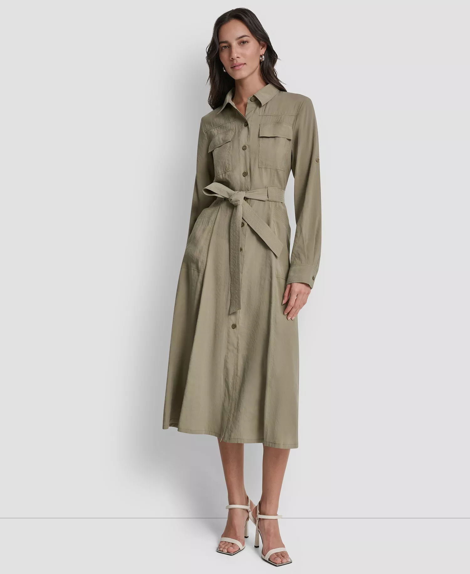 Women's Long-Sleeve Collared Roll Tab Fuji Cargo Dress - Lght Fatigue - L