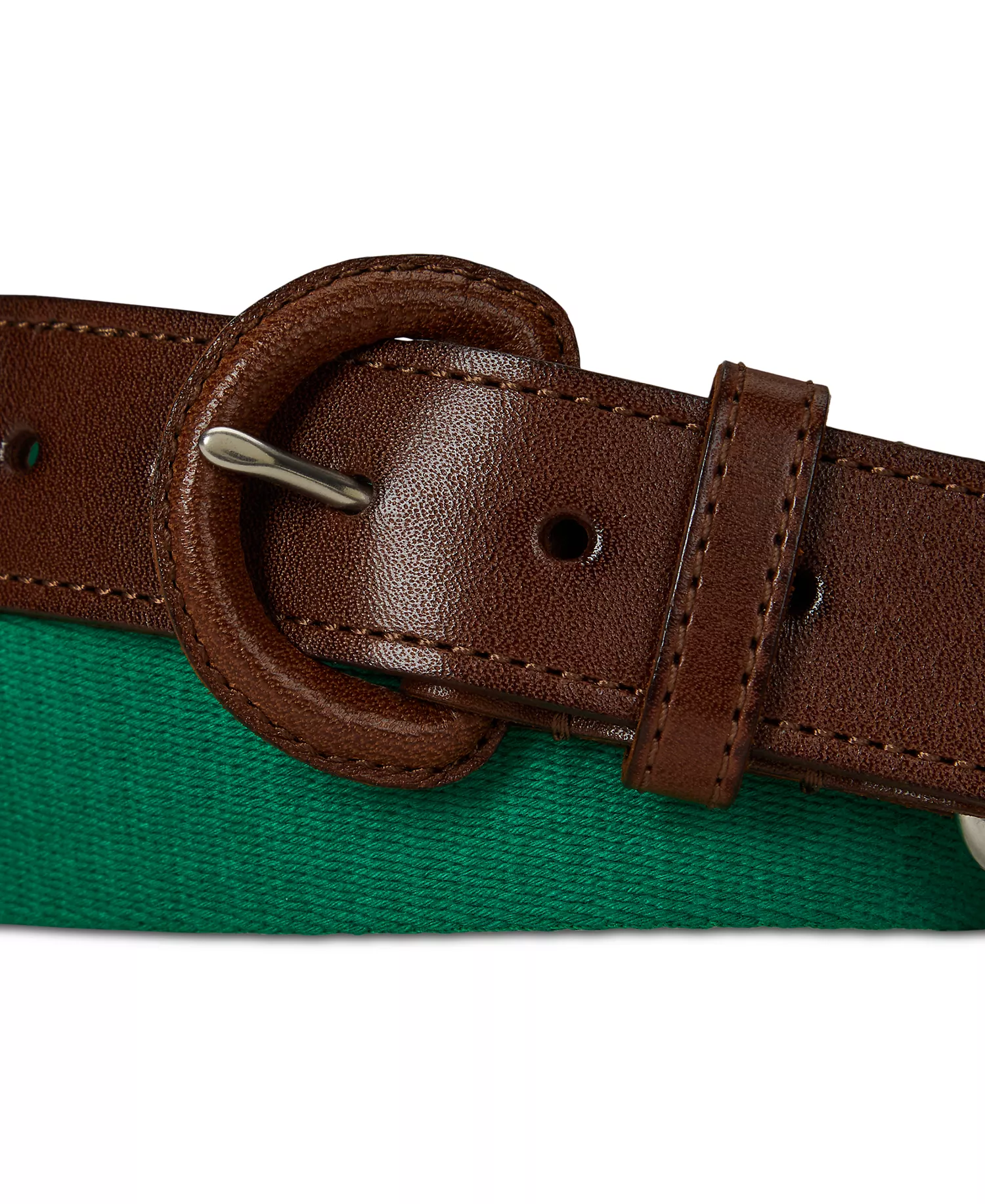 Men's Webbed Cotton & Leather Belt - Hillside Green - L