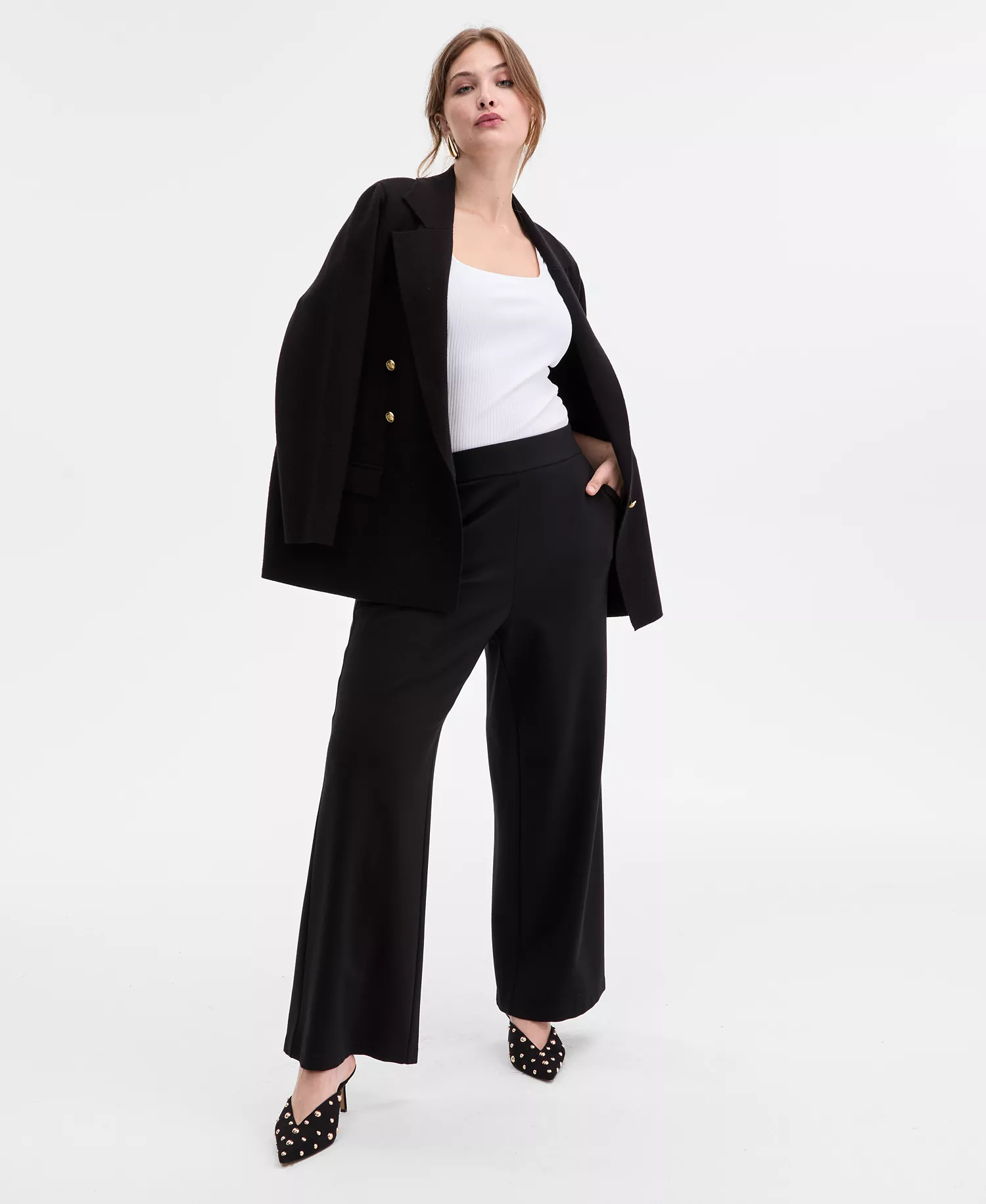 Plus Size High-Rise Pull-On Pants, Macy's Exclusive  - Deep Black - 0X