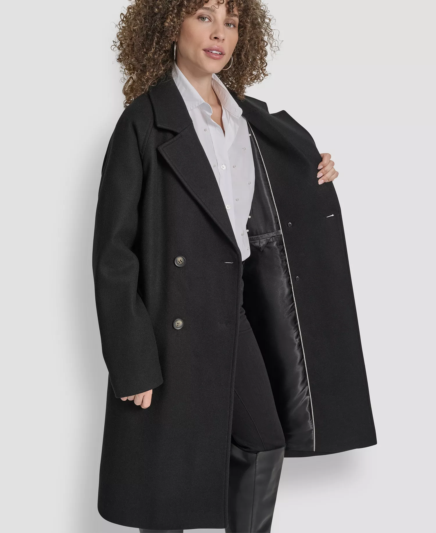 Women's Belted Notch Collar Coat - Black - L