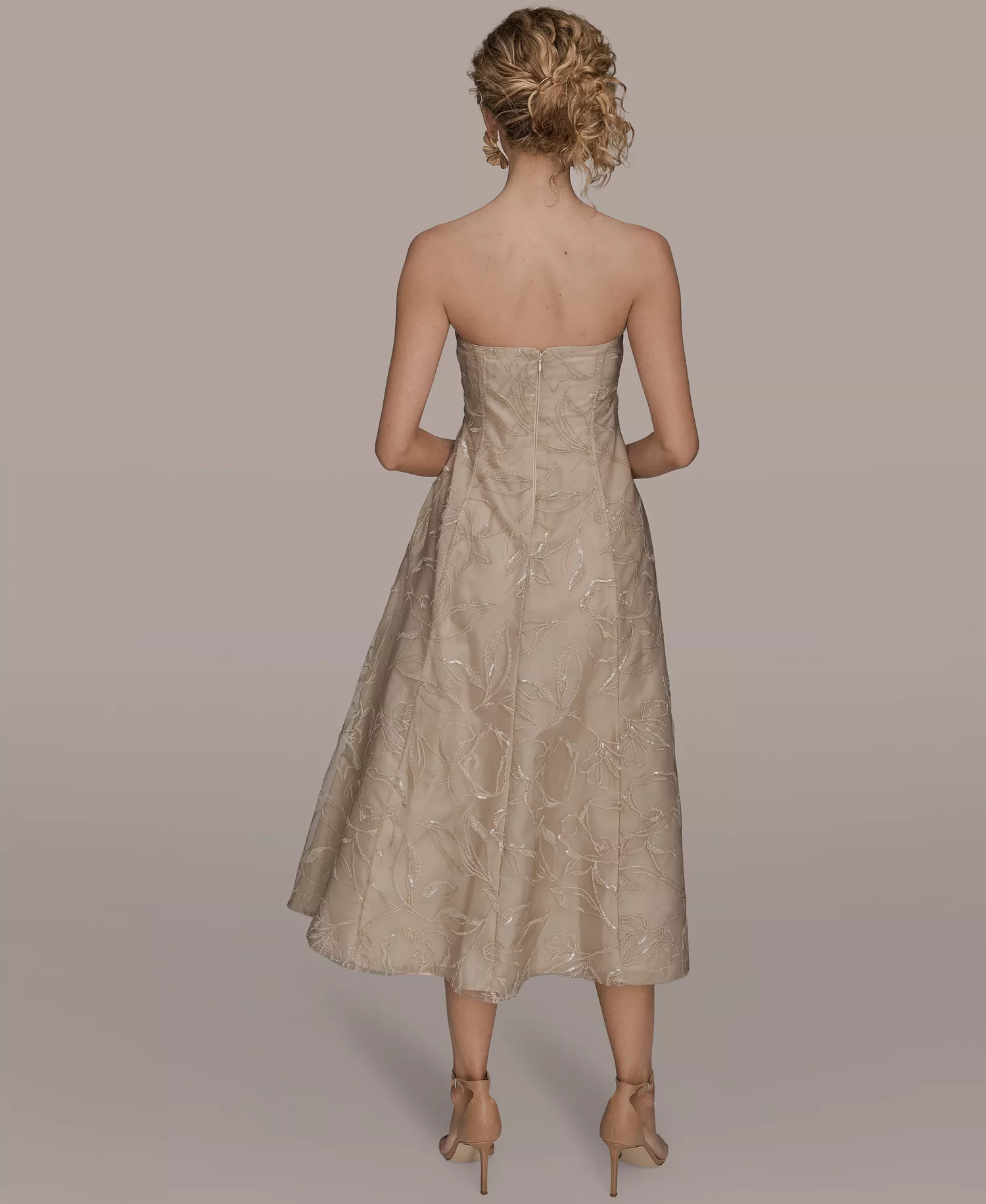 Women's Strapless Fit & Flare Midi Dress - Beige - 10