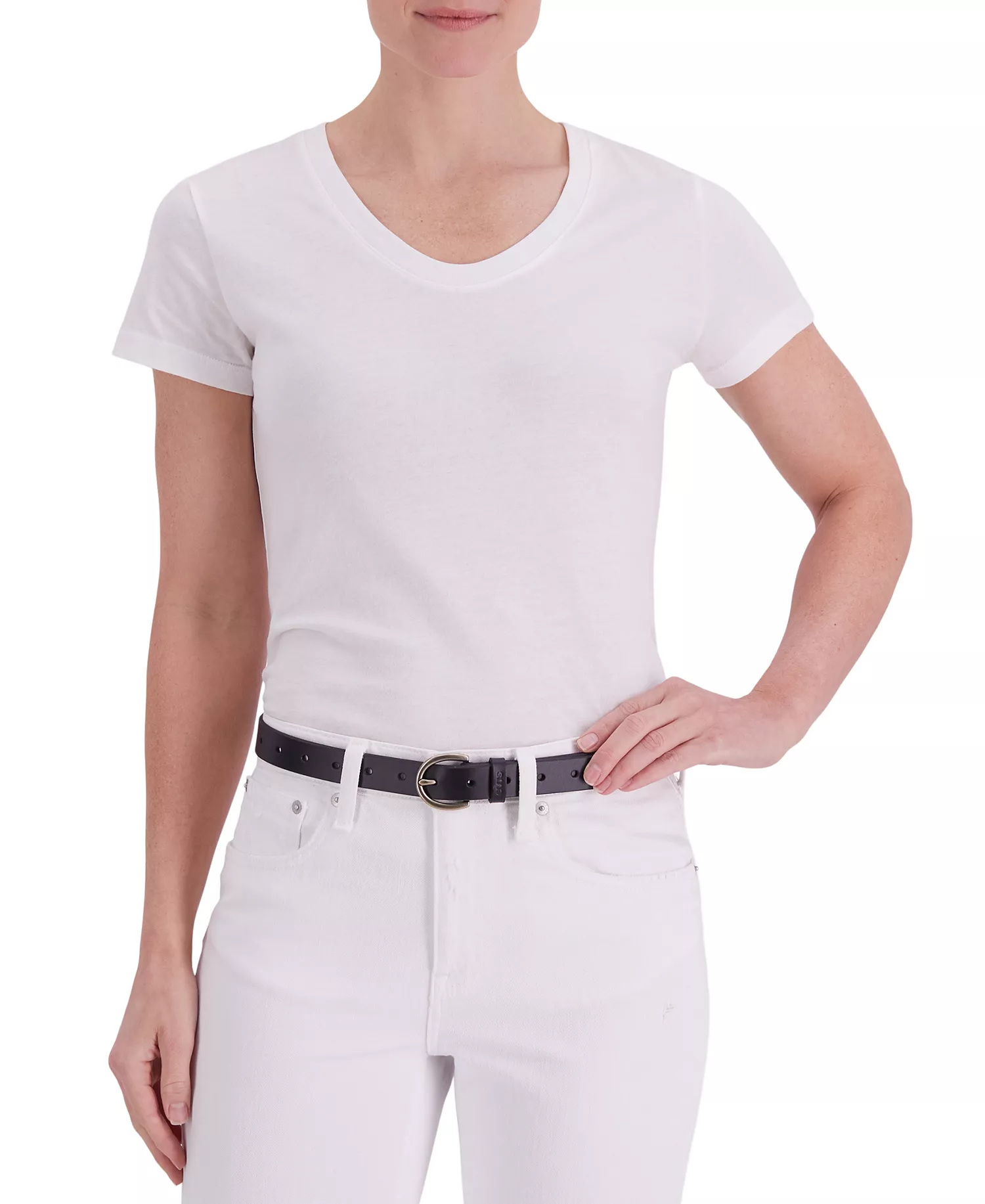 Women's Slim Adjustable Perforated Leather Belt - Black - L