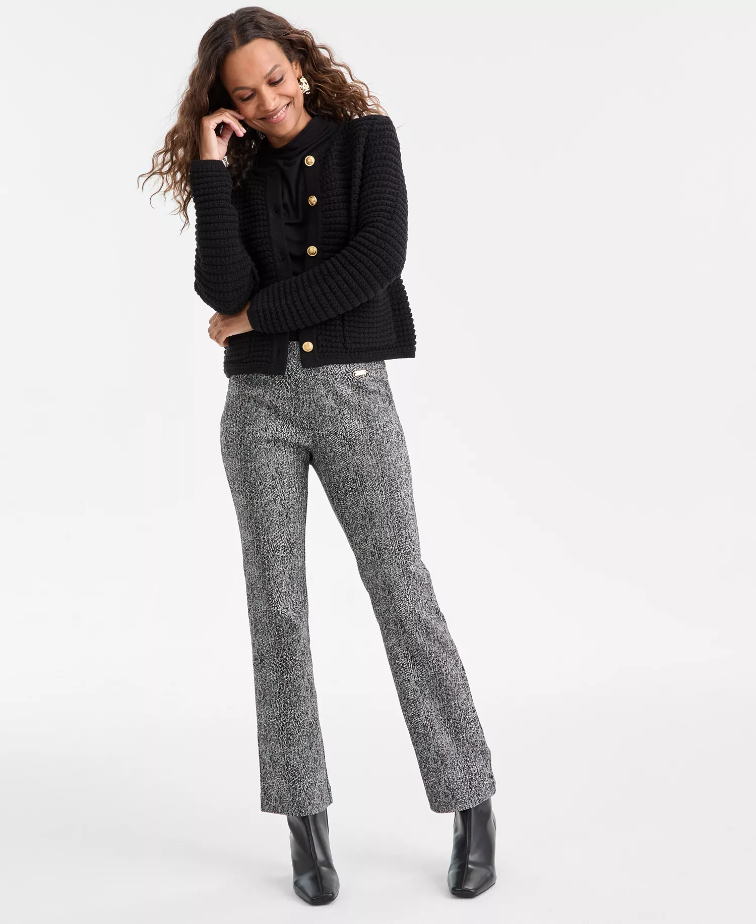 Herringbone Bootcut Pants, Petite & Petite Short, Macy's Exclusive - JAQ GOLD L - 10PS