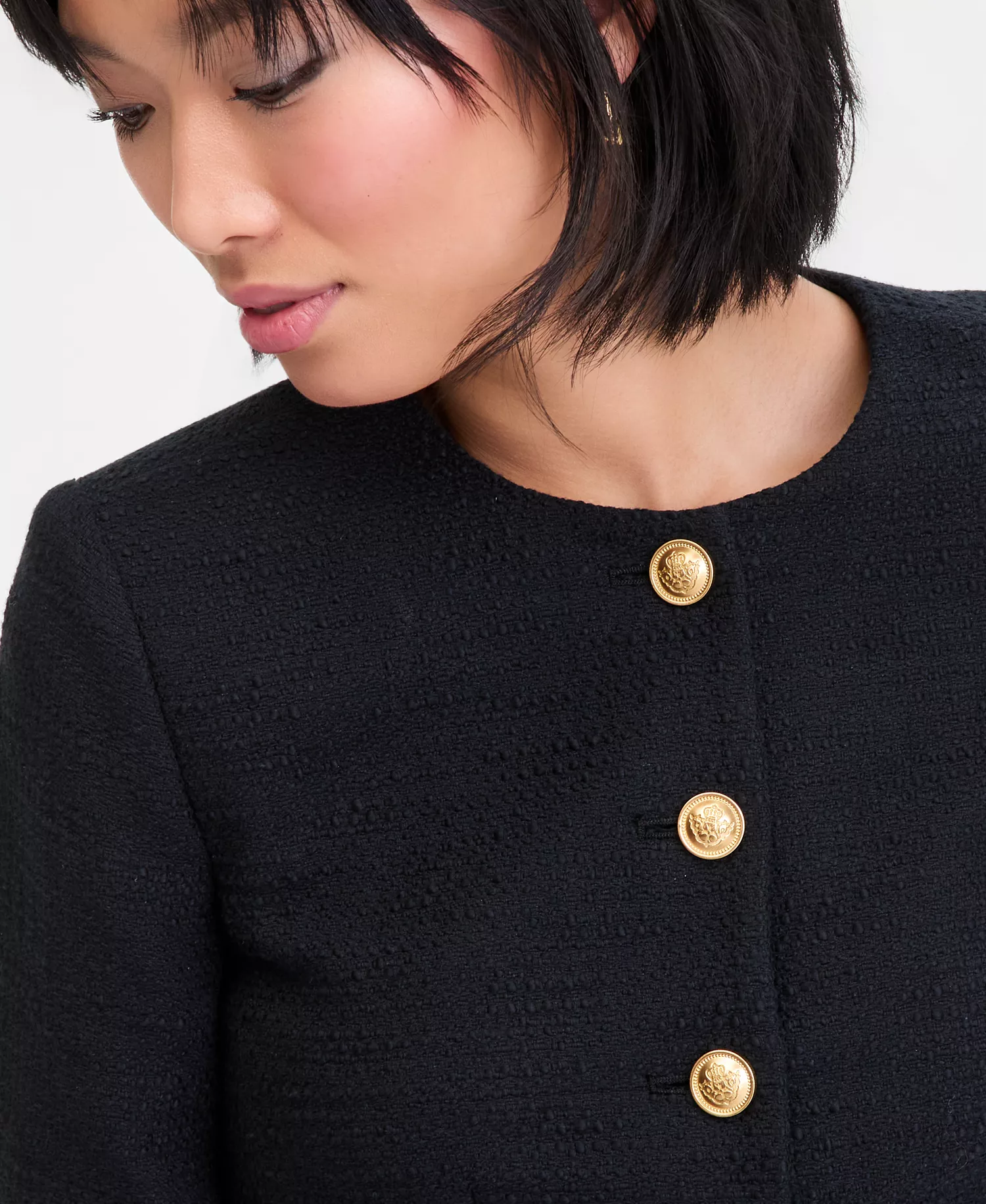 Women's Collarless Cotton Tweed Jacket, Macy's Exclusive - Deep Black - L