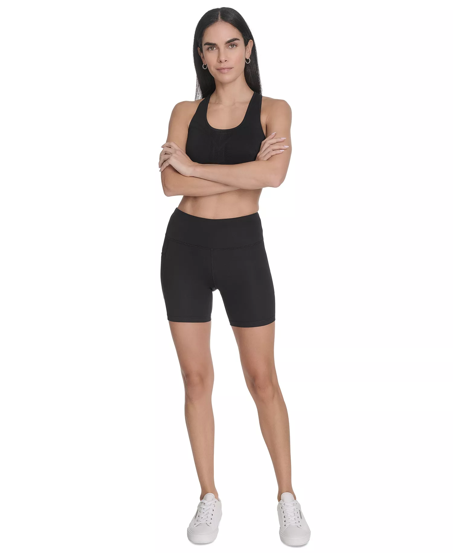 Women's Outline Logo High-Rise Bike Shorts - Black / White - XS