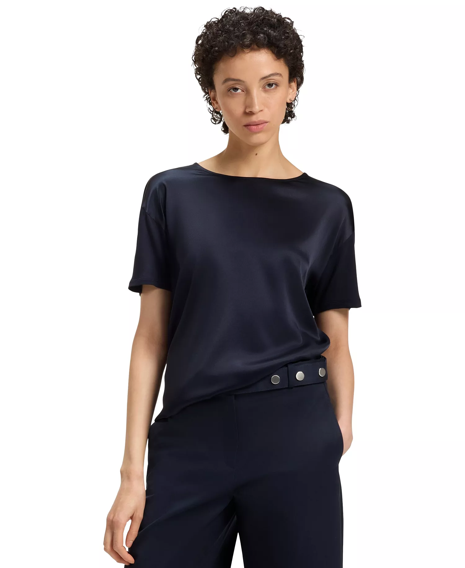 Women's Stretch-Silk Regular-Fit T-Shirt - Dark Blue - XS