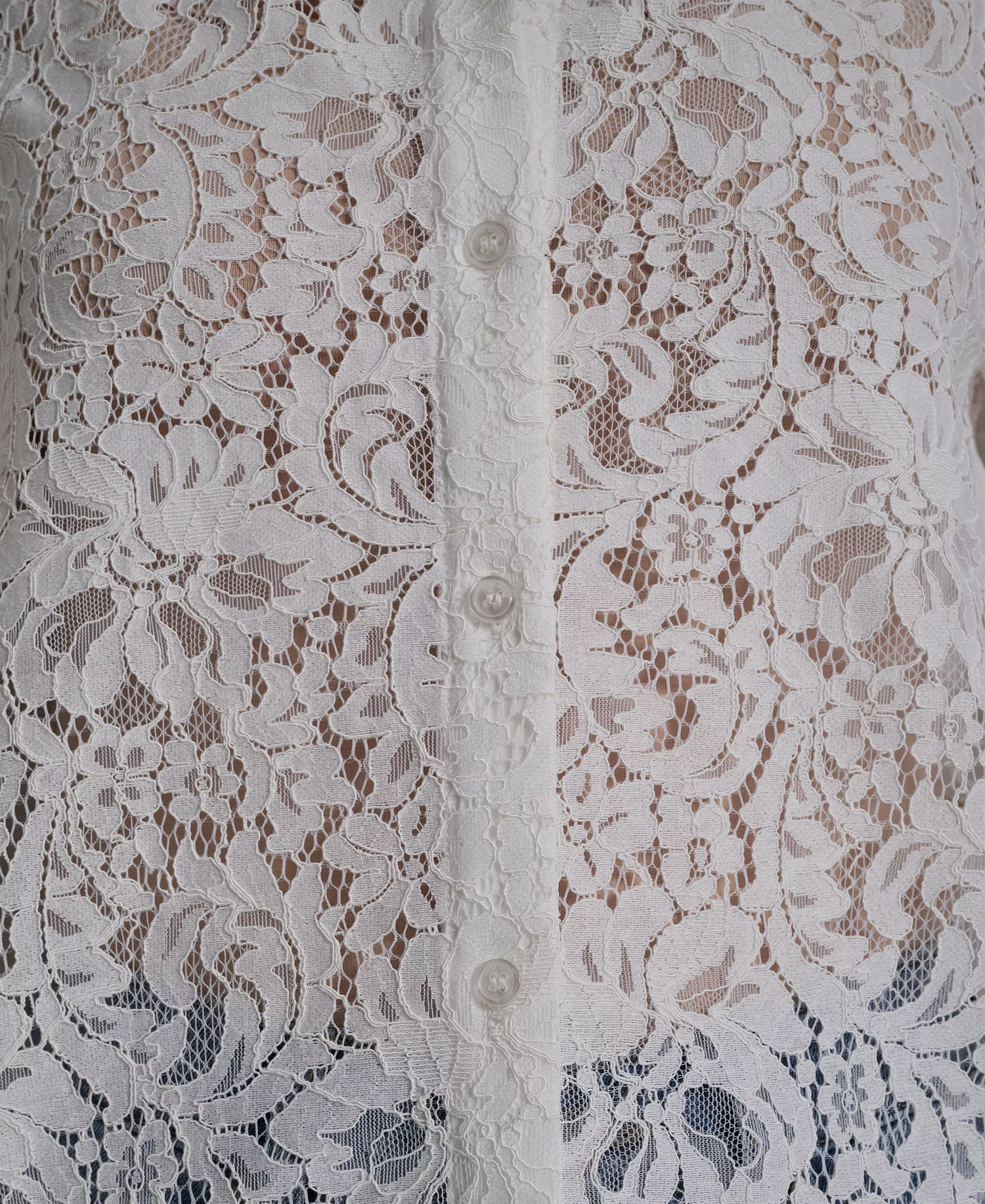 Women's Lace Puff Sleeve Stand Collar Shirt - Ivory - L