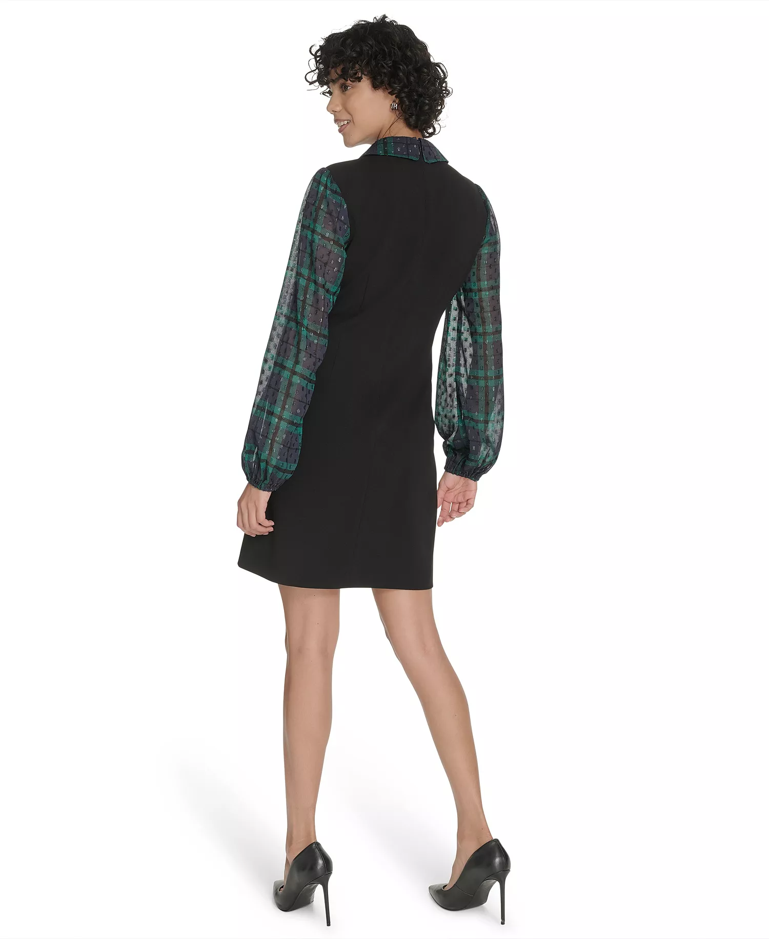 Petite Crepe Long Sleeve Dress - Black/Midnight/Green - 0P