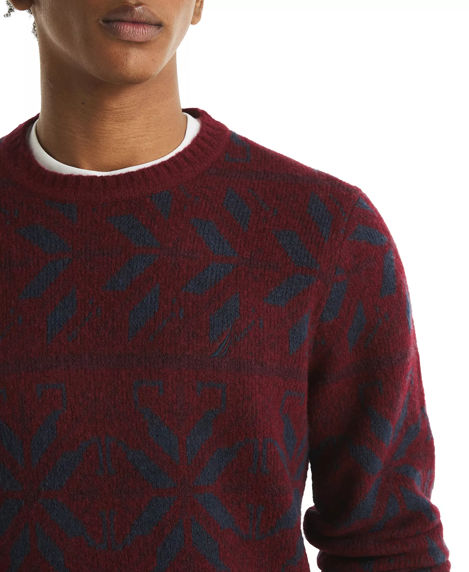 Men's Fair Isle Print Sweater - Deep Crimson - 2XL