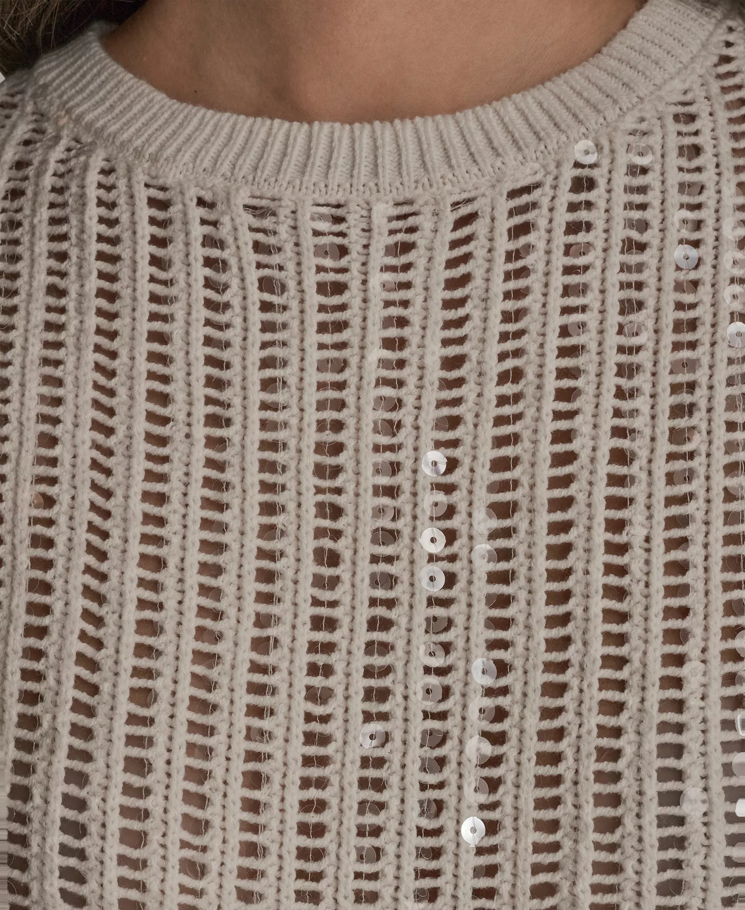 Women's Short-Sleeve Crewneck Sweater - Cream - L