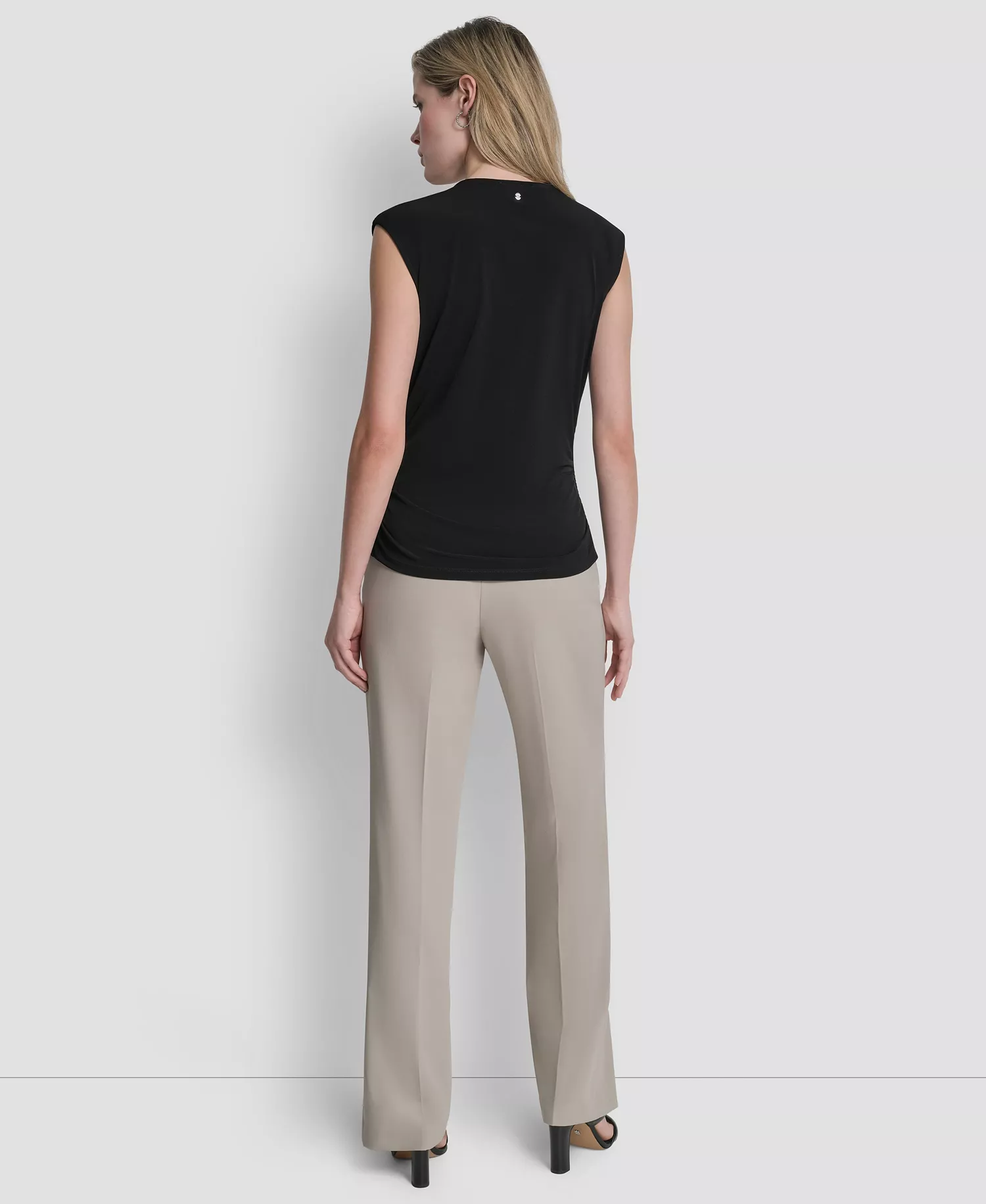 Women's Asymmetric Neck Cap-Sleeve Knit Top - Black - L