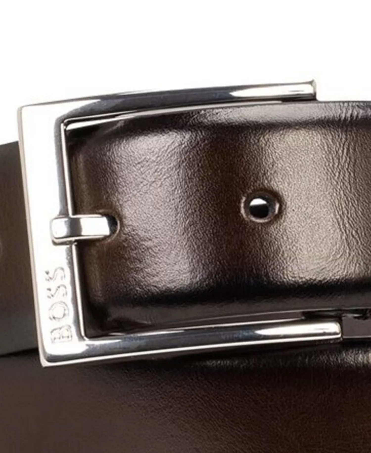 Men's Engraved Logo Leather Business Belt - Brown - 32
