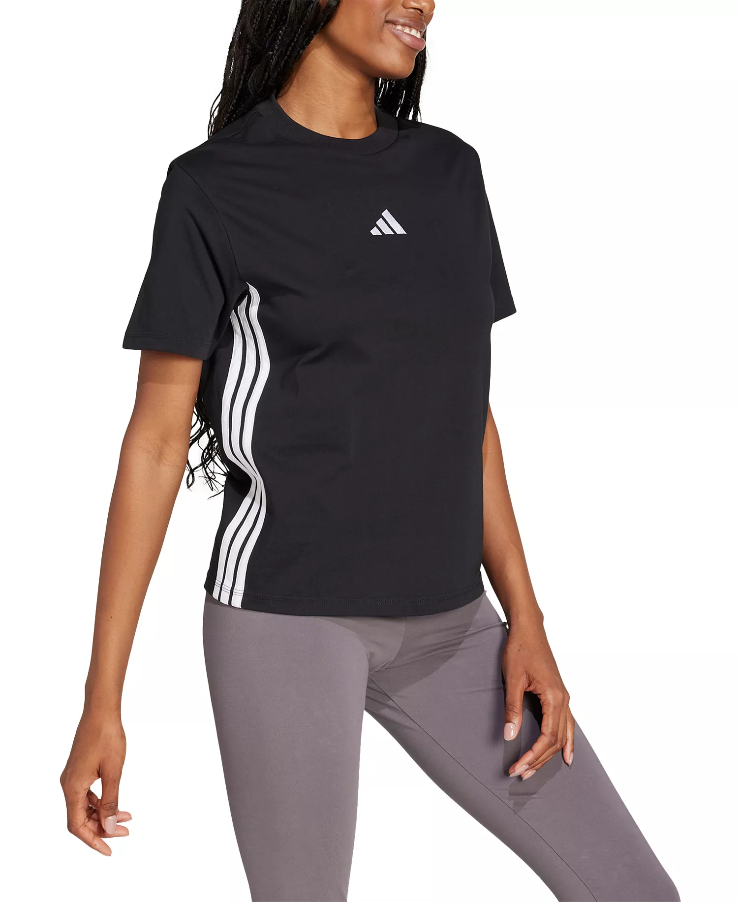 Women's Essentials 3-Stripes Cotton T-Shirt - Black/white - S