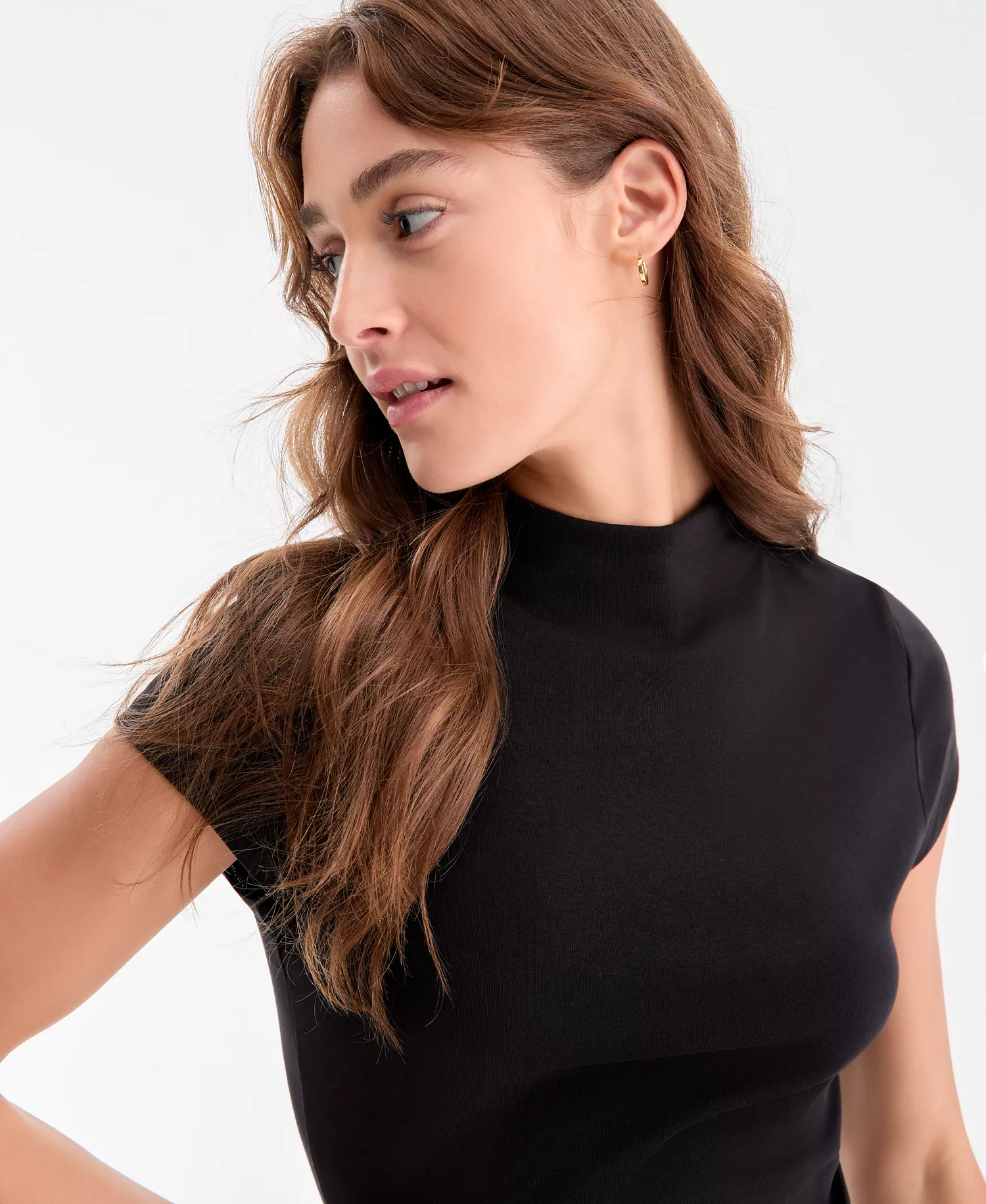 Women's Cap-Sleeve Mock-Neck Midi Dress, Exclusively at Macy's - Deep Black - S