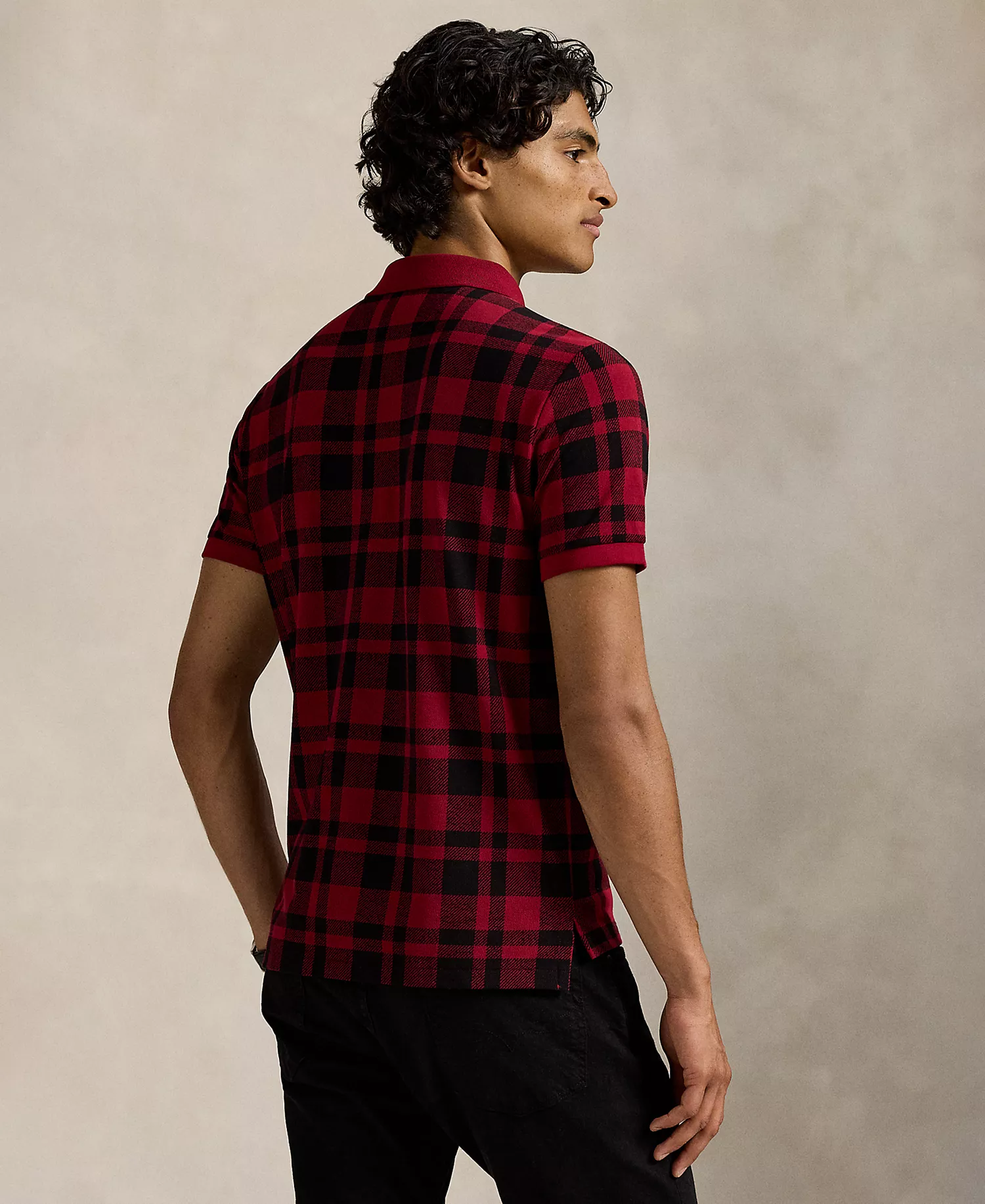 Men's Holiday Short Sleeve Polo Shirt - Edged Overcheck - Holiday Red - 2XL