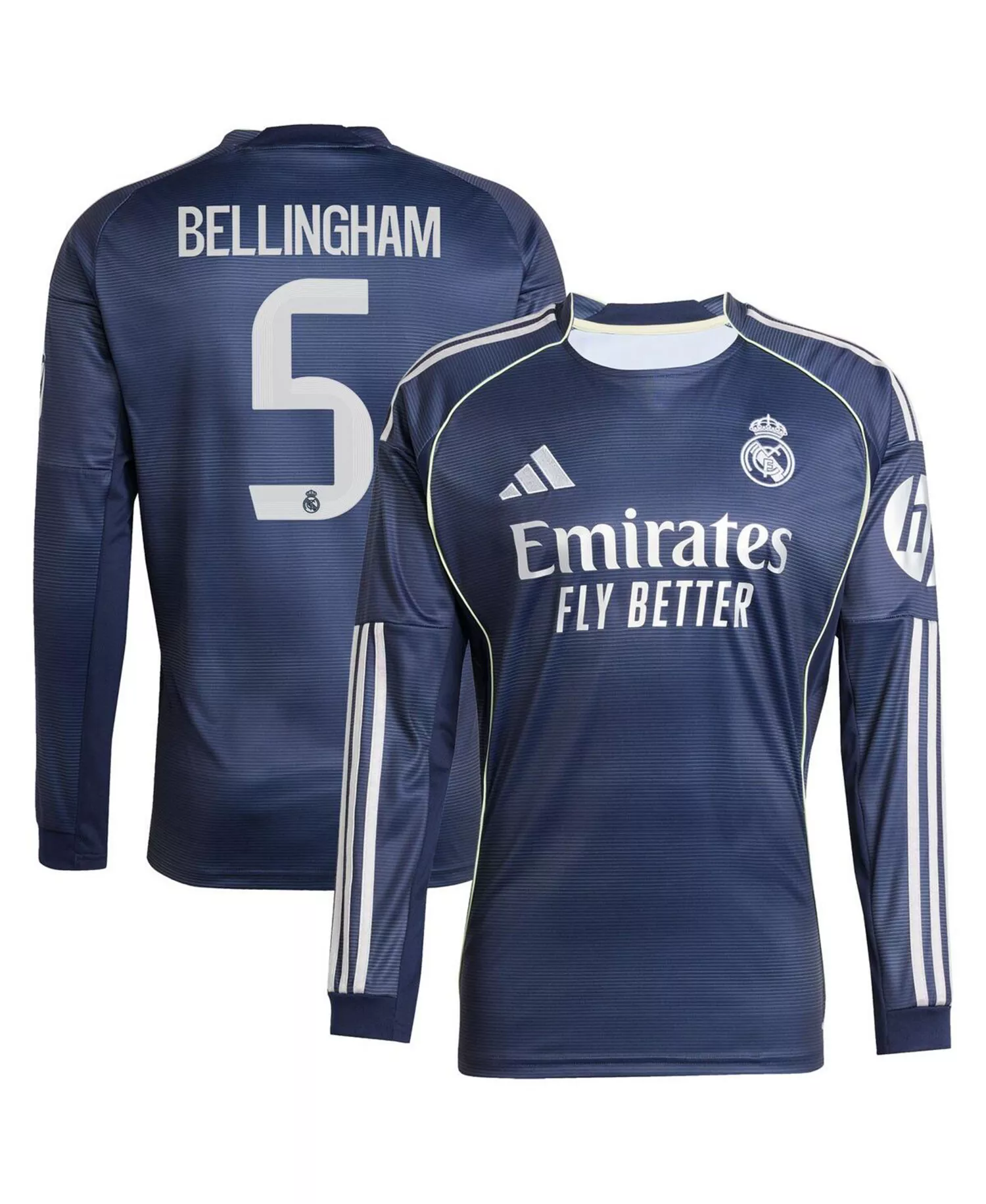 Men's Jude Bellingham Blue Real Madrid 2025/26 Away Long Sleeve Replica Jersey - Blue - XL