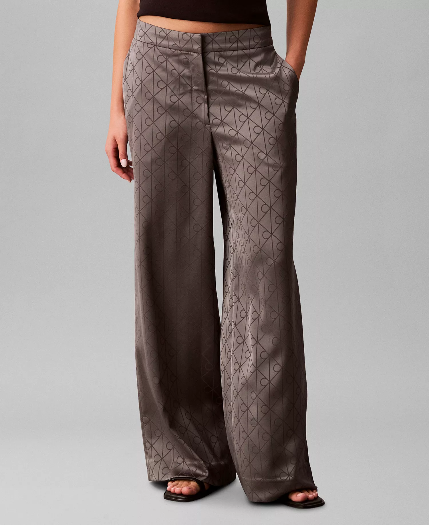Women's All-Over Print Wide Leg Trousers - Pewter - 8